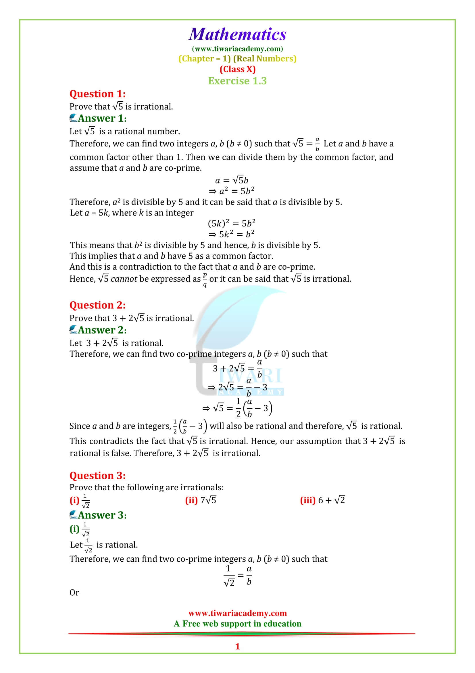 NCERT Solutions for Class 10 Maths Chapter 1 Exercise 1.3