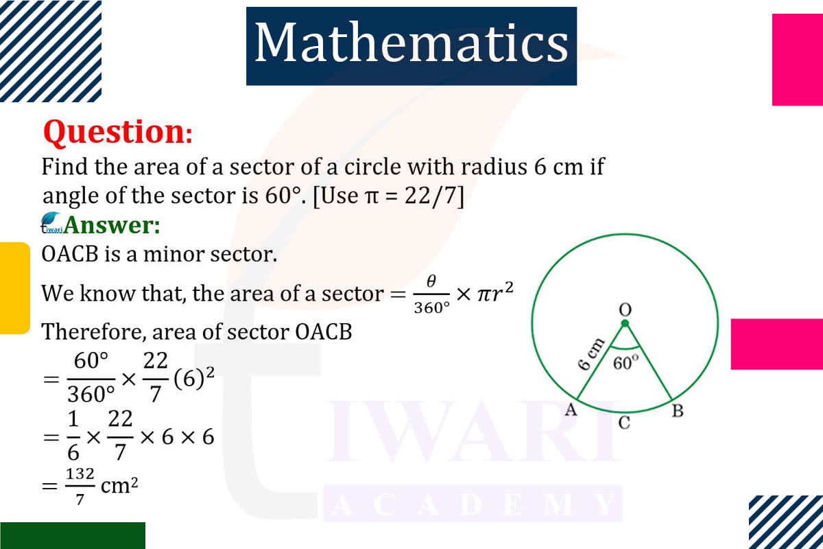 Find the area of a sector of a circle with radius 6 cm angle of the sector is 60°.