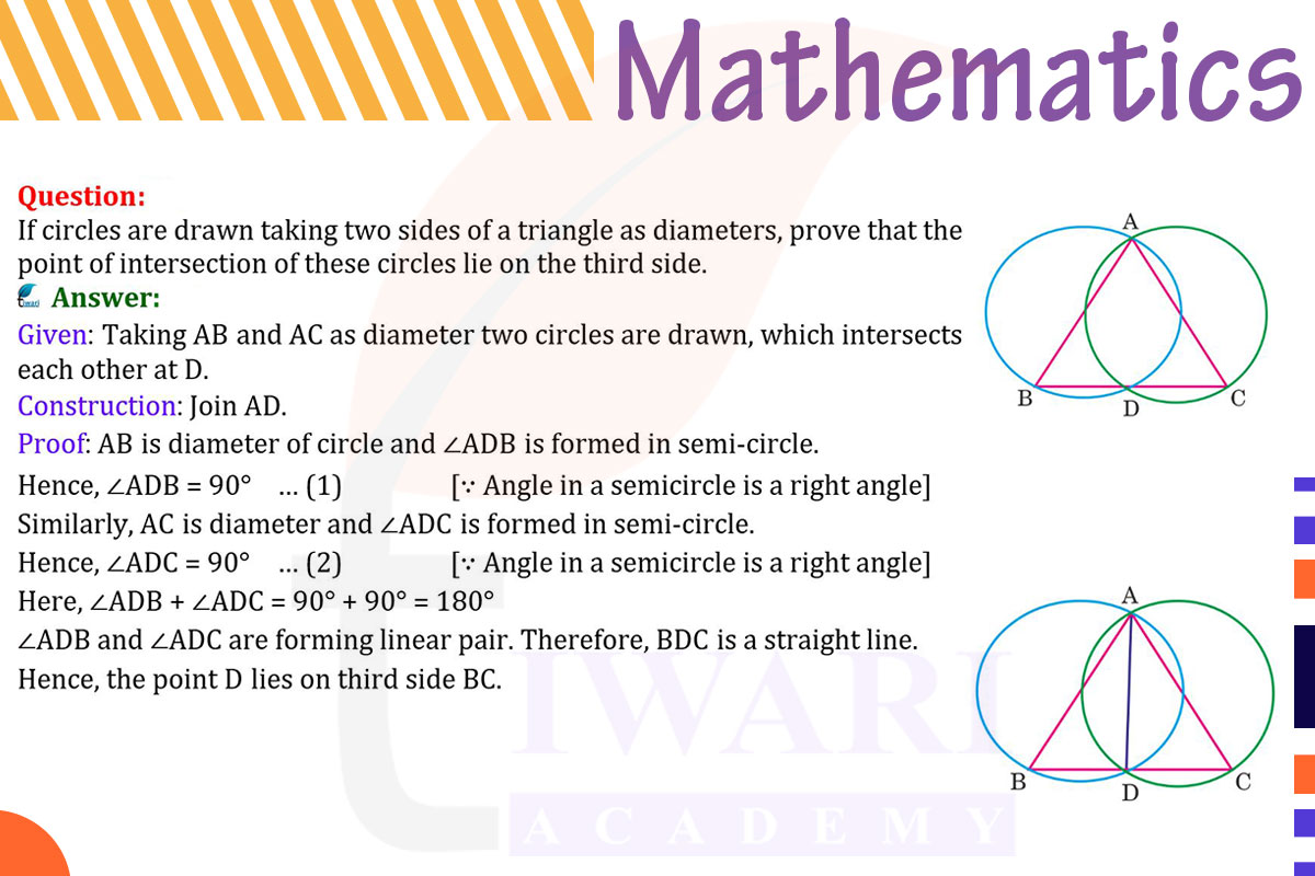 If circles are drawn taking two sides of a triangle as diameters, prove that the point of intersection of these circles lie on third side.