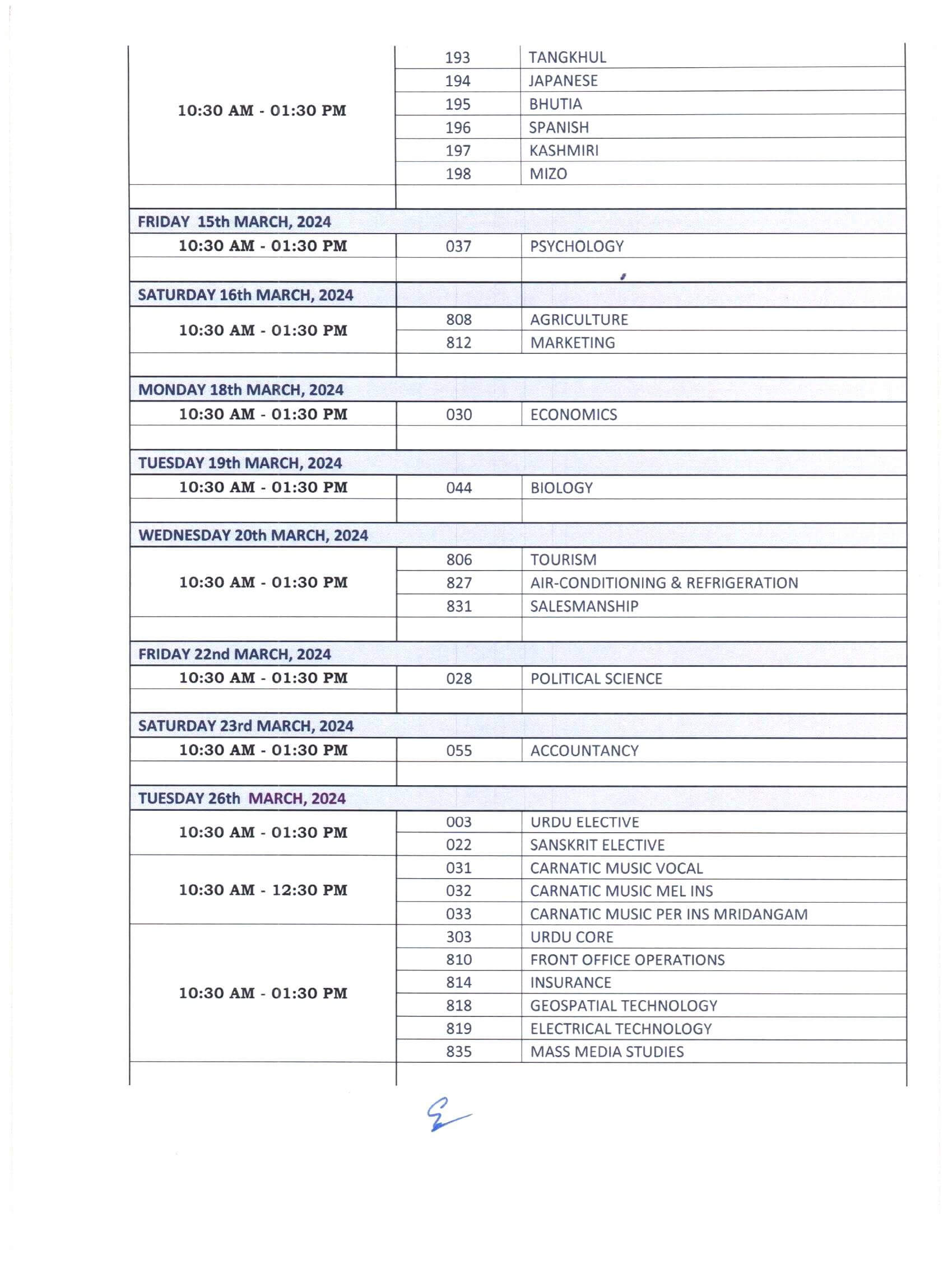 CBSE Date Sheet for Class 12 Exams 2024