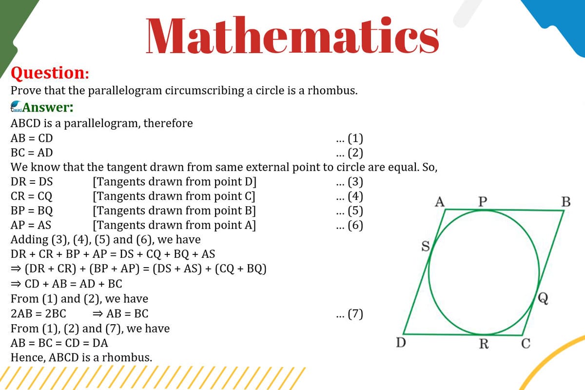 Prove that opposite sides of a quadrilateral circumscribing a circle subtend supplementary angles at the centre of circle.