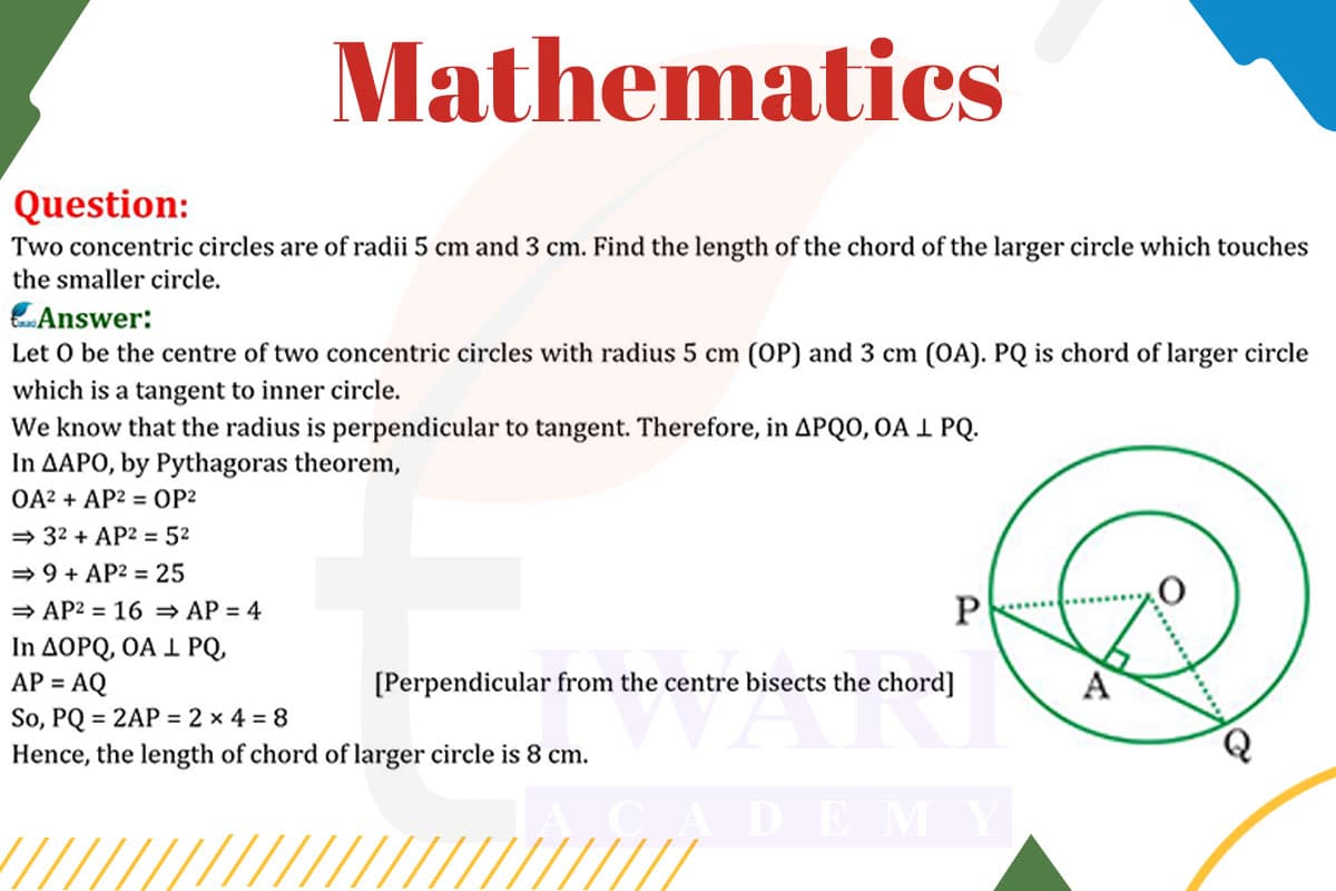 Two concentric circles are of radii 5 cm and 3 cm. Find the length of the chord of the larger circle which touches smaller circle.