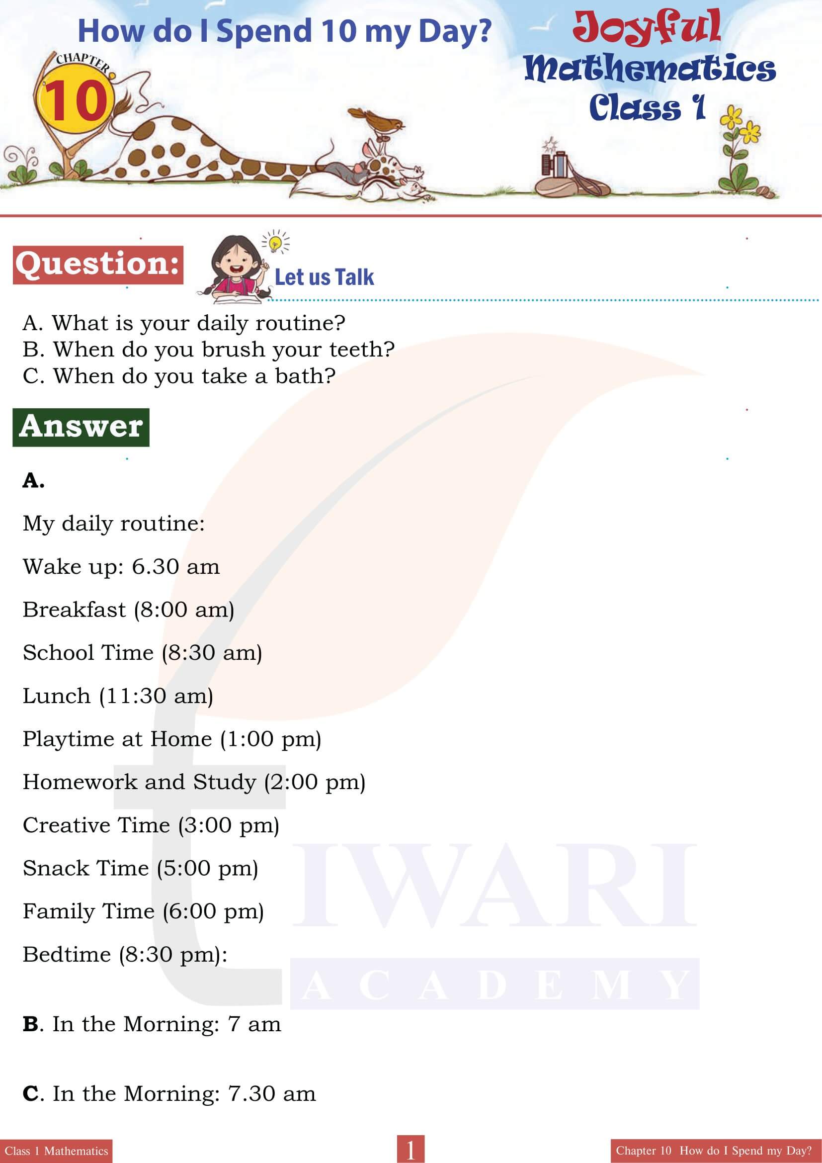 NCERT Solutions for Class 1 Maths Joyful Chapter 10