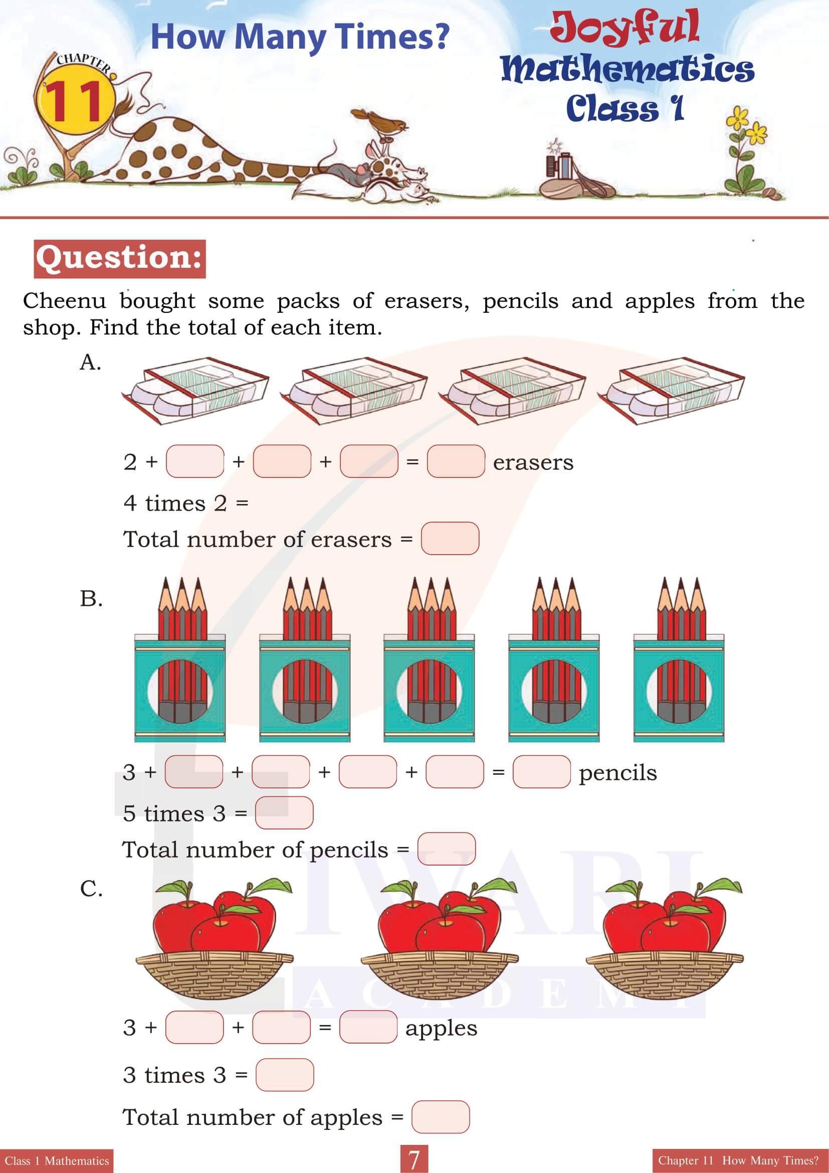 NCERT Solutions for Class 1 Maths Joyful Chapter 11 English Medium