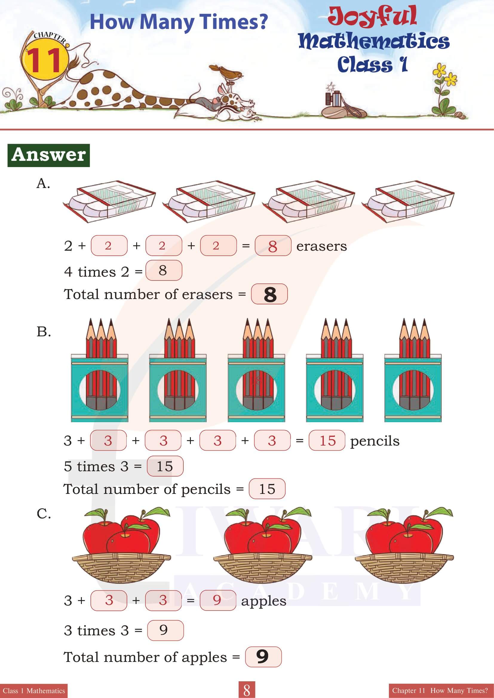 NCERT Solutions for Class 1 Maths Joyful Chapter 11 Assignments