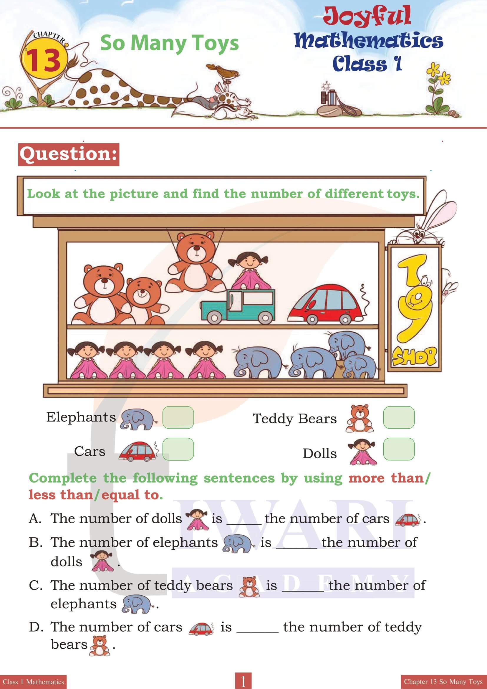 NCERT Solutions for Class 1 Maths Joyful Chapter 13