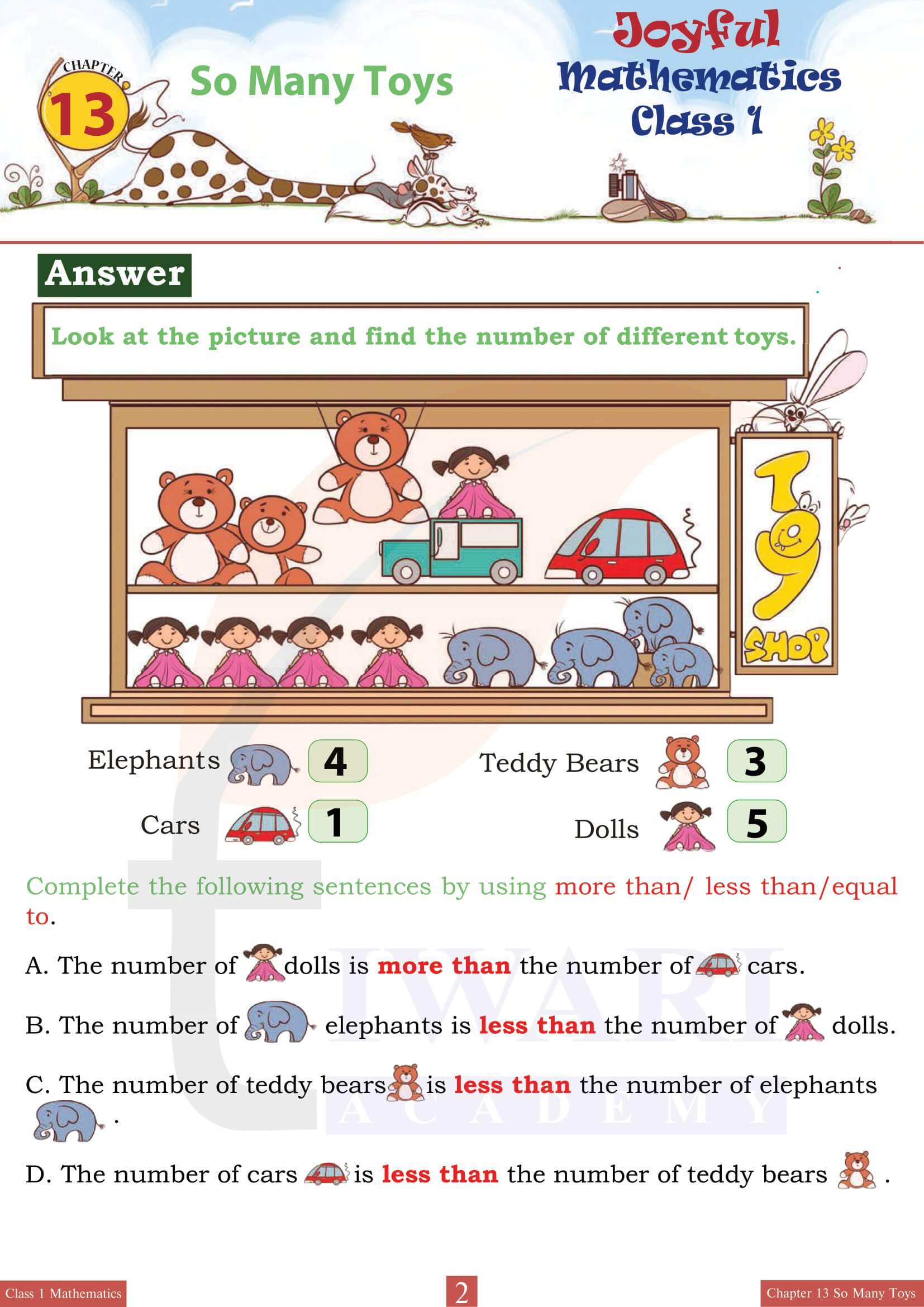 NCERT Class 1 Maths Joyful Chapter 13 So Many Toys