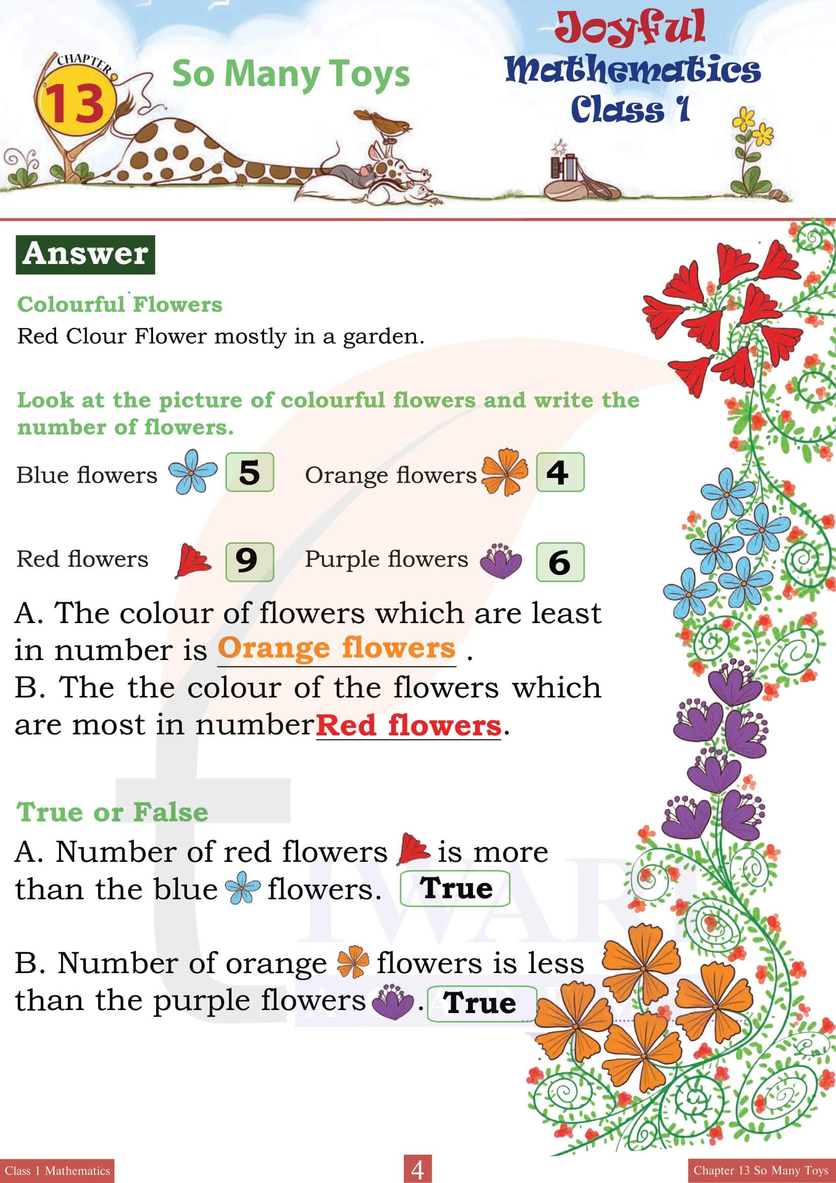 NCERT Solutions for Class 1 Maths Joyful Chapter 13 for new session