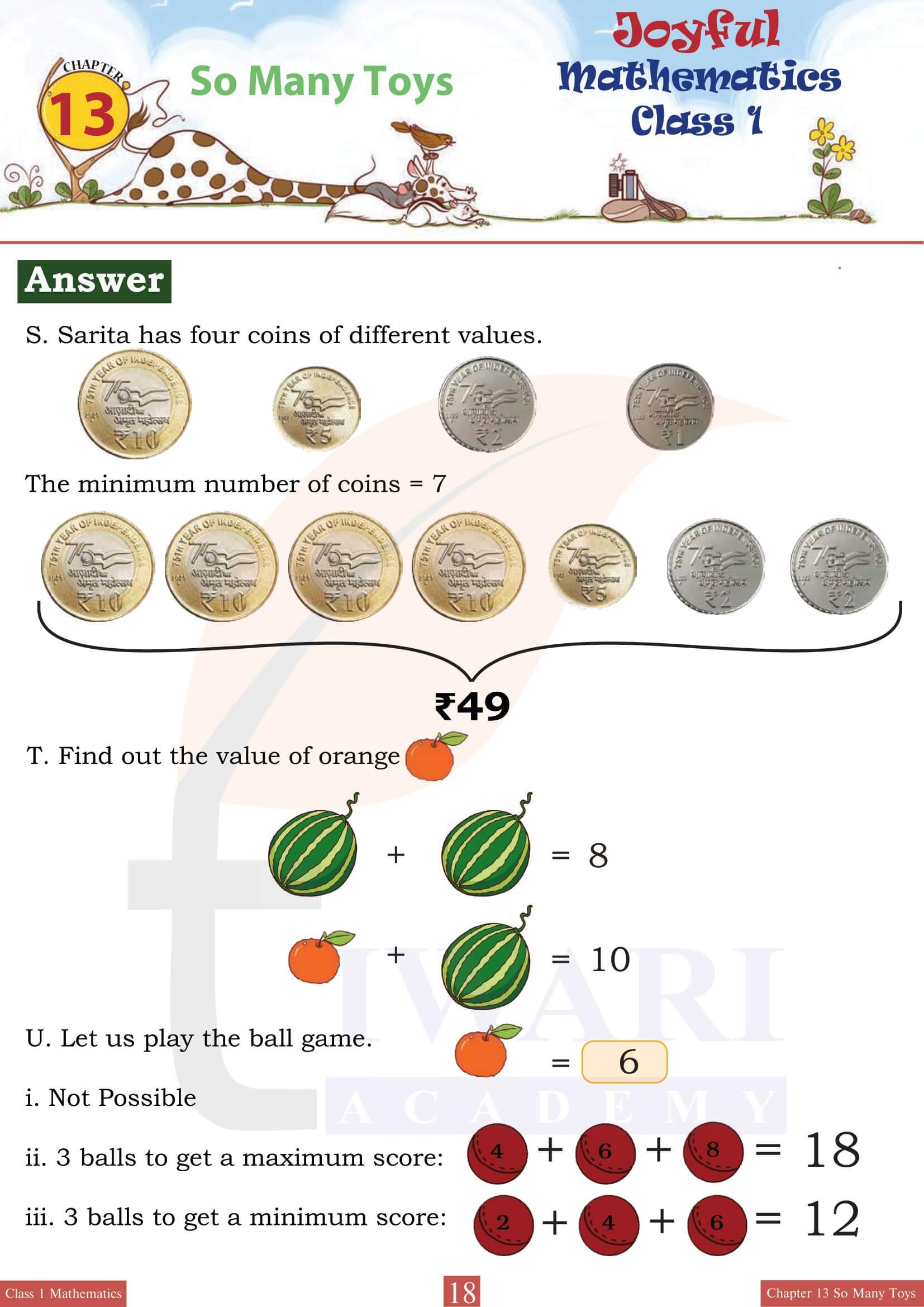 Class 1 Joyful Maths Chapter 13 all answers