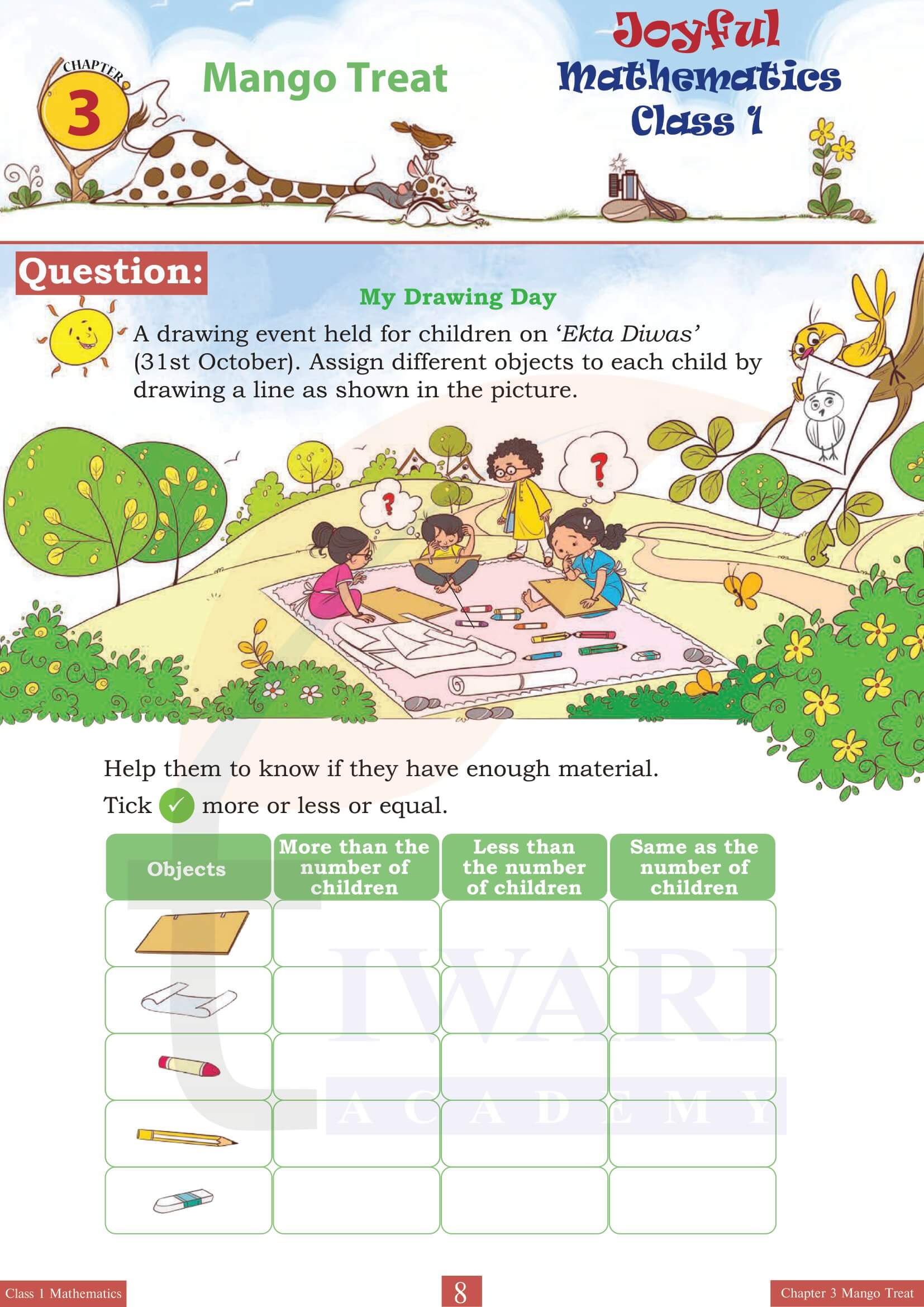 Class 1 Maths Joyful Chapter 3 Solution guide