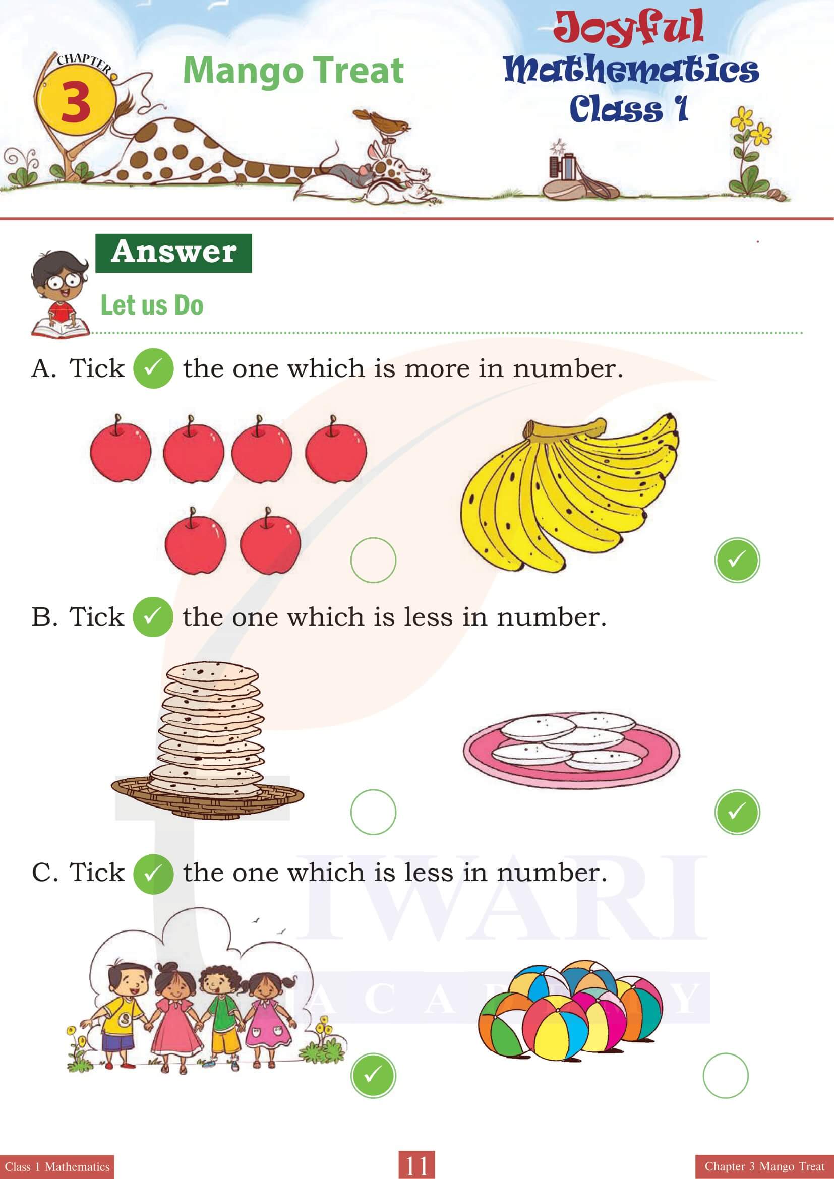 Class 1 Maths Joyful Chapter 3 Answers in English