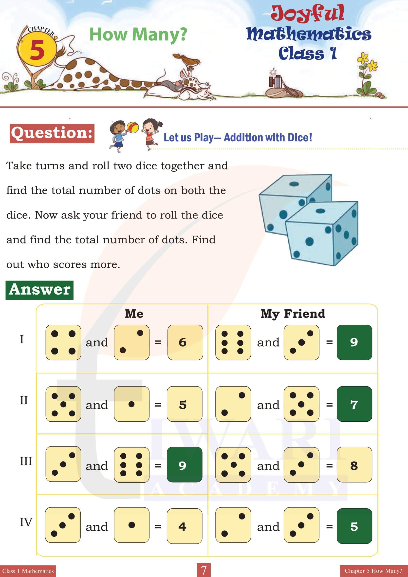 Class 1 Maths Joyful Chapter 5 in English Medium