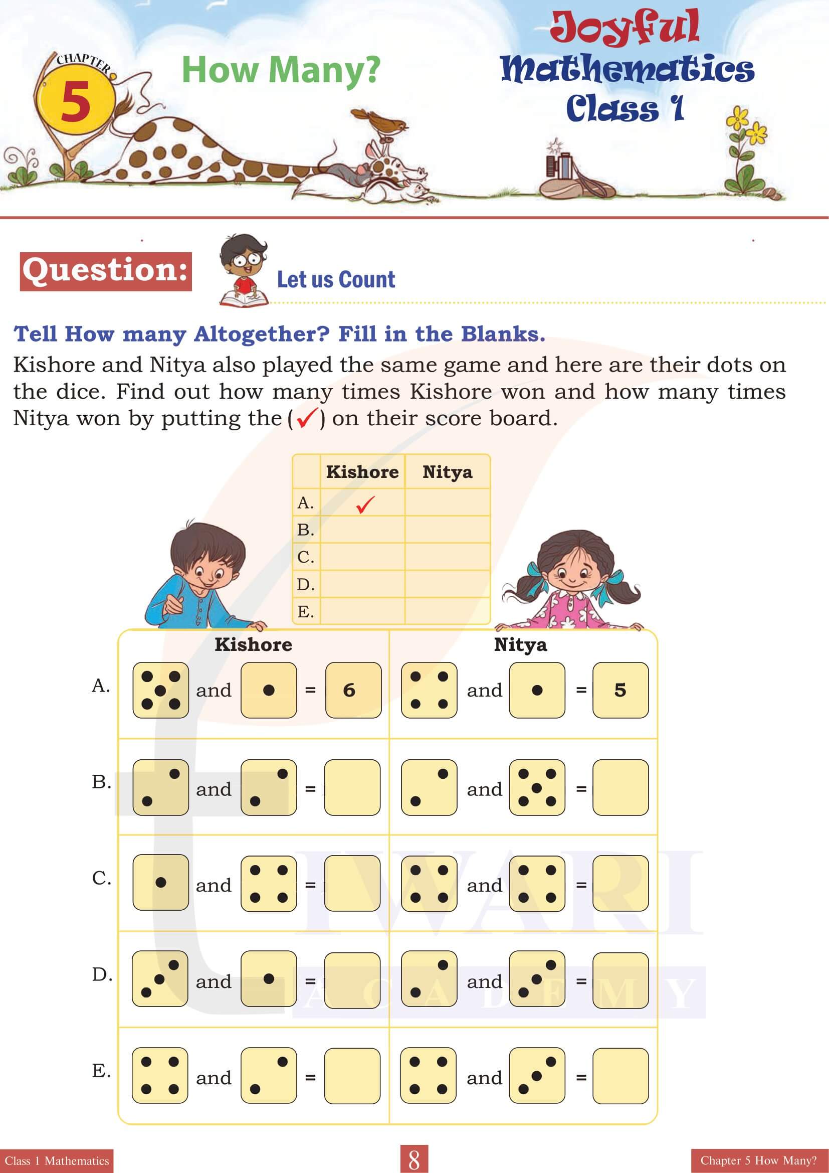 Class 1 Maths Joyful Chapter 5 all answers