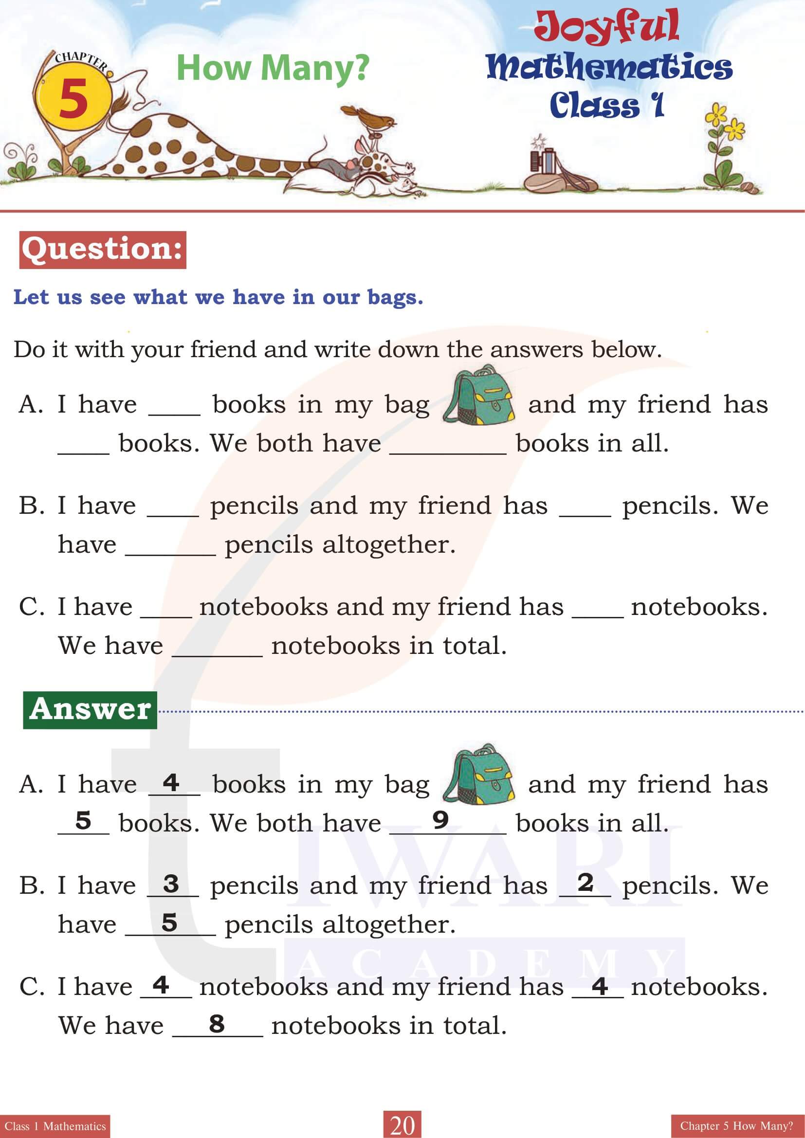 Class 1 Joyful Maths Chapter 5 in English Medium