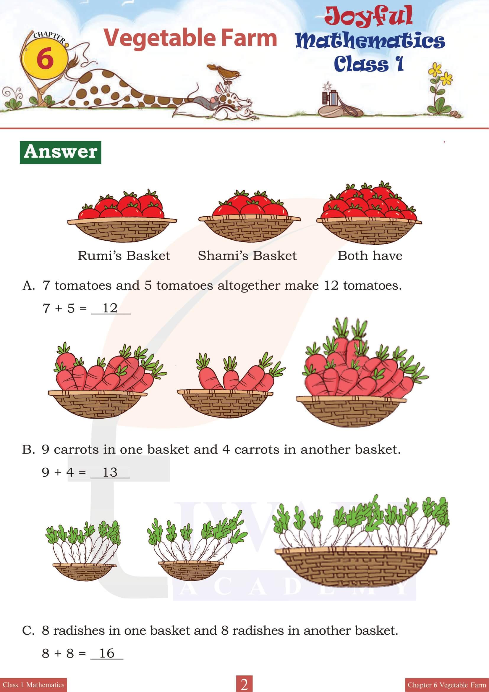 NCERT Class 1 Maths Joyful Chapter 6 Vegetable Farm