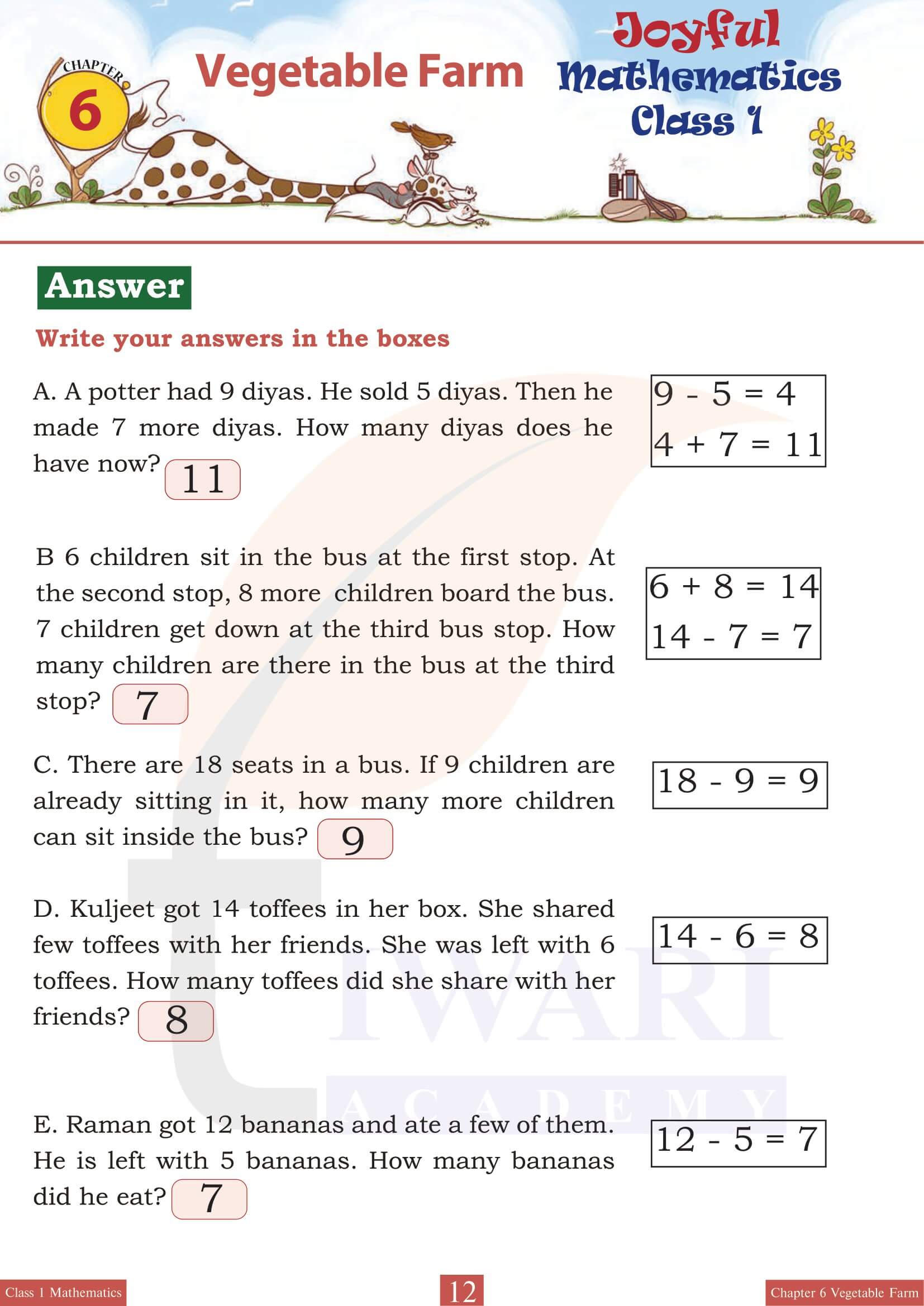 Class 1 Maths Joyful Chapter 6 free answers