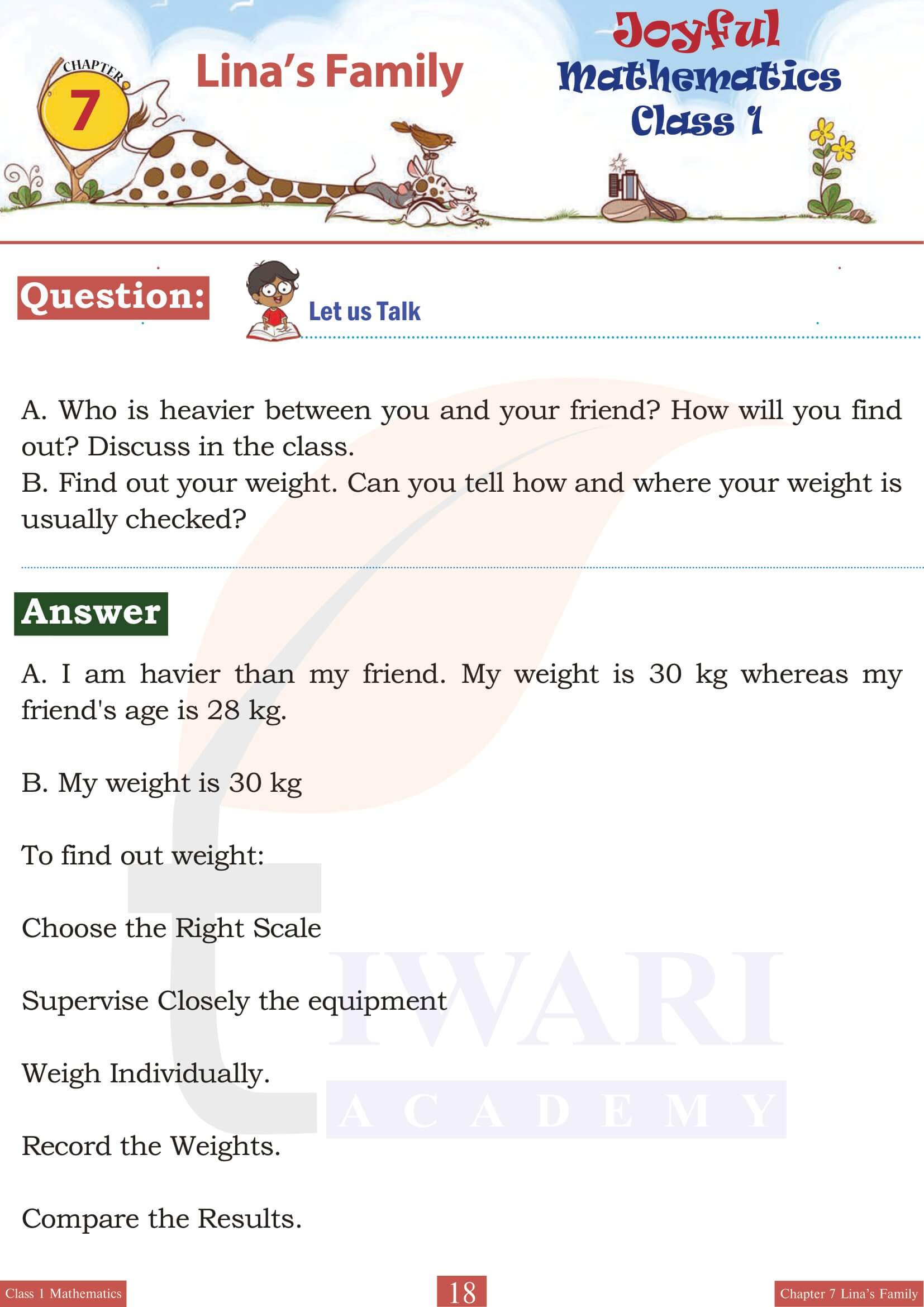 Class 1 Joyful Maths Chapter 7 all answers