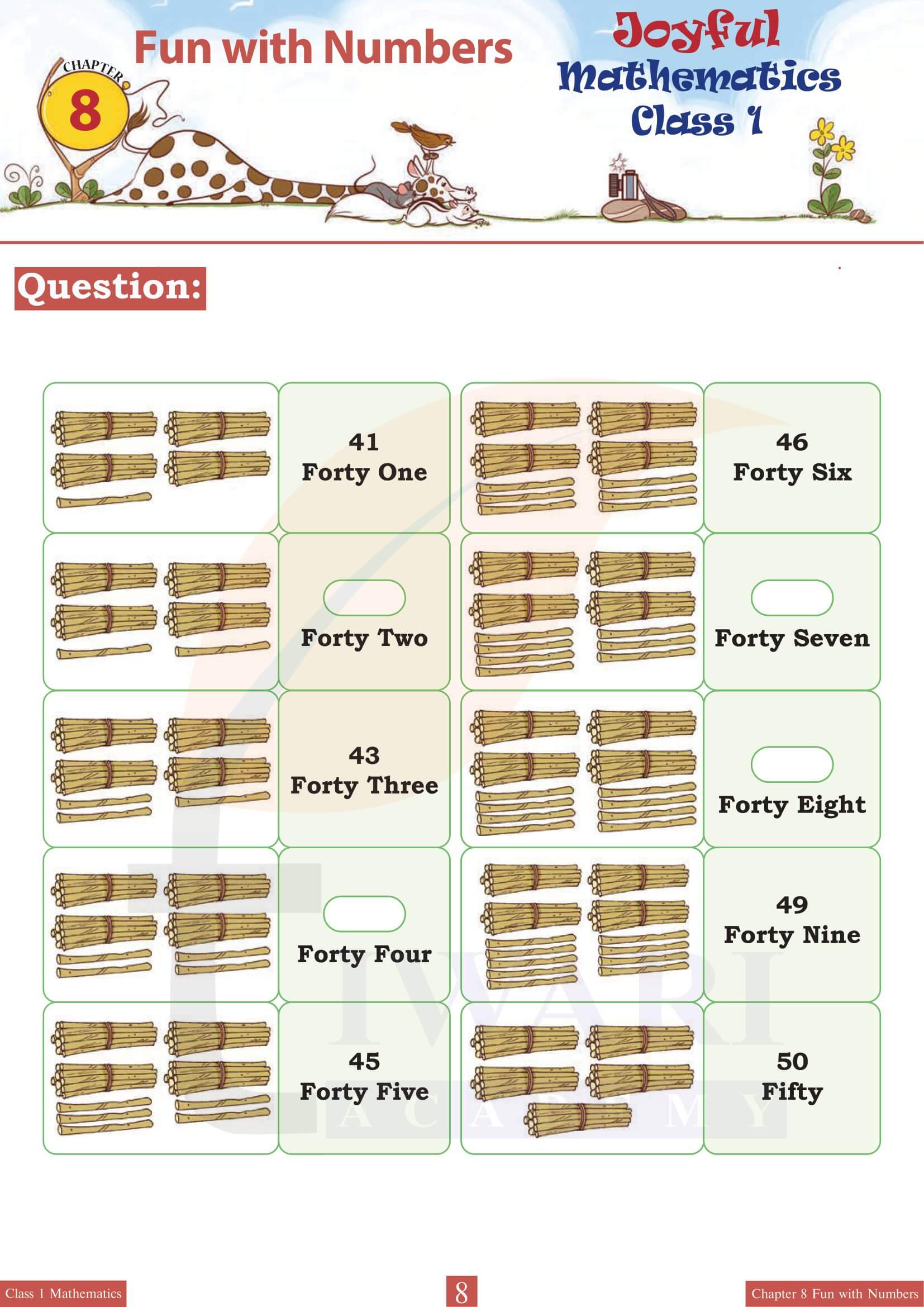 Class 1 Maths Joyful Chapter 8 Answers in English