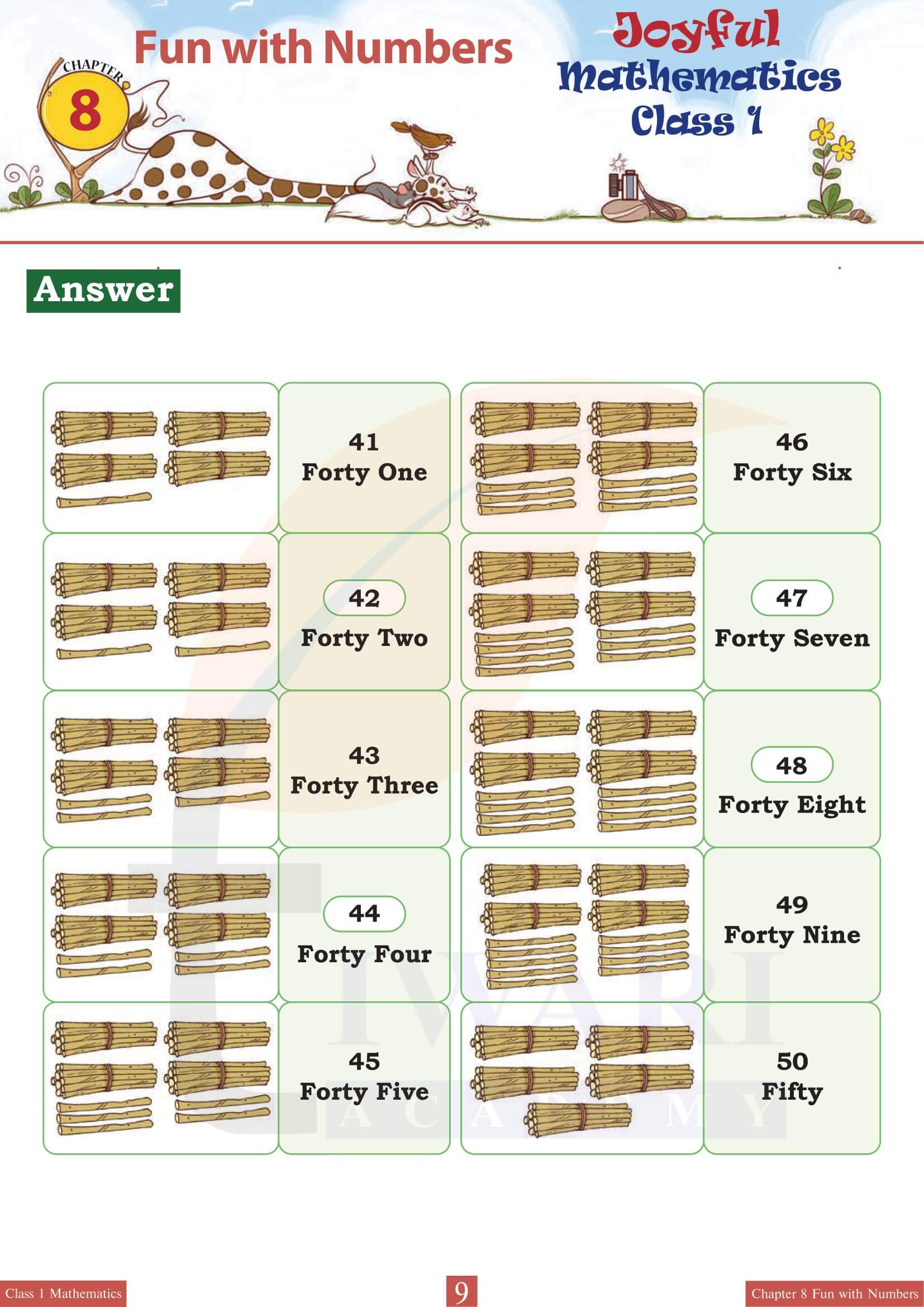 Class 1 Maths Joyful Chapter 8 all answers