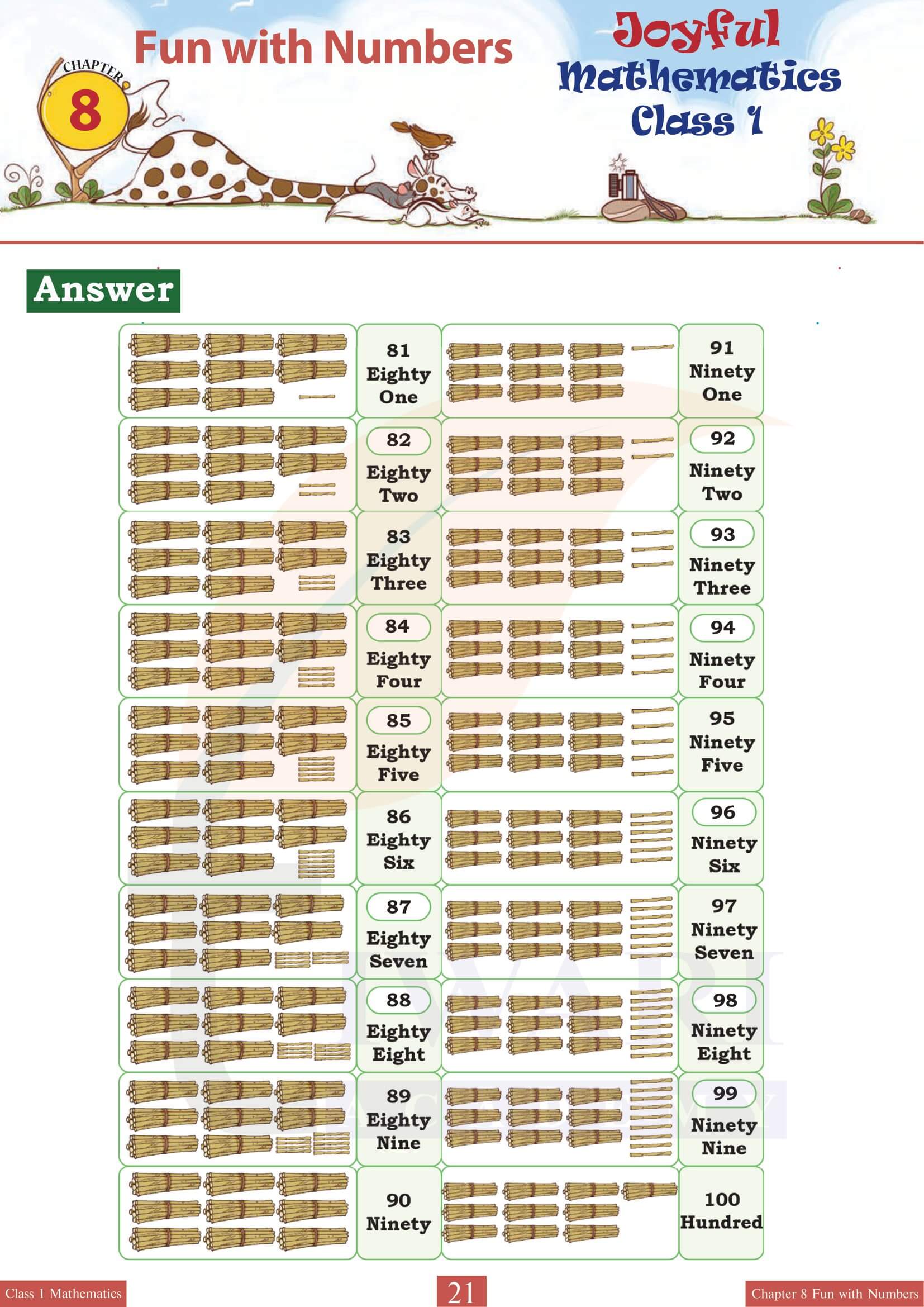 Class 1 Joyful Maths Chapter 8 In English medium