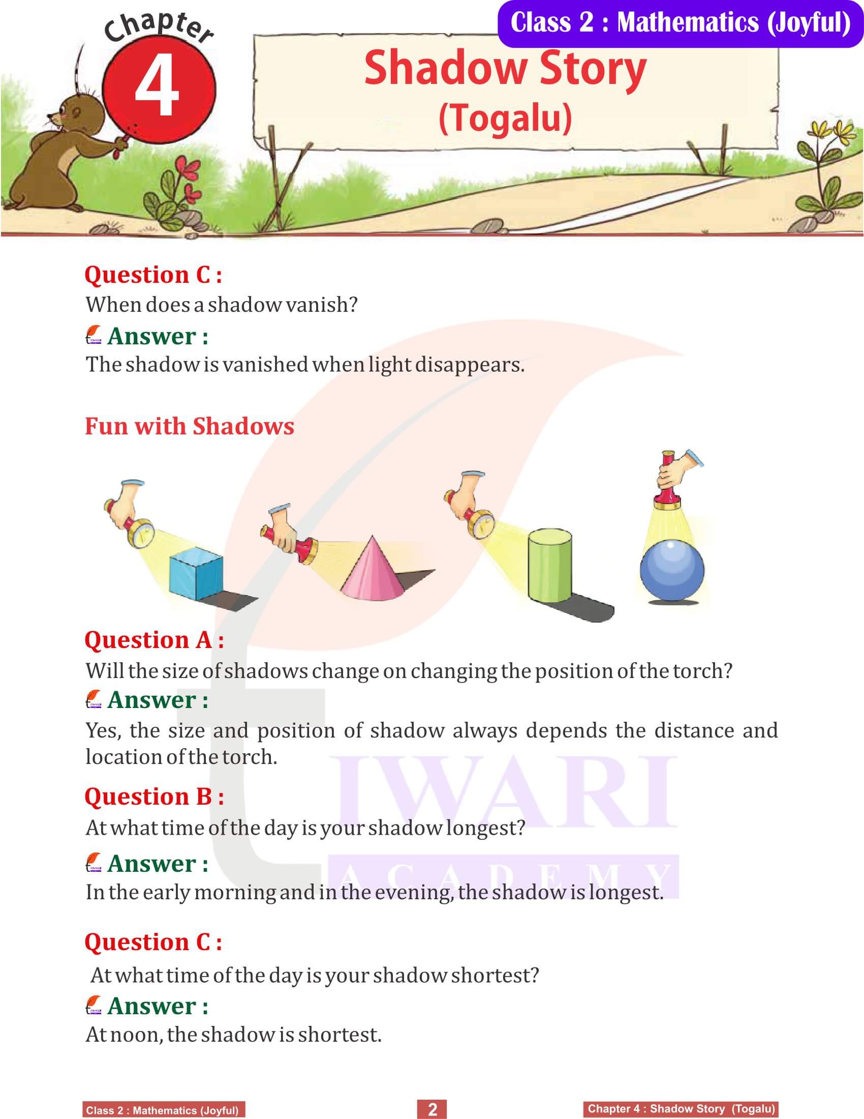 Class 2 Joyful Maths Chapter 4 Shadow Story (Togalu) (2D Shapes)