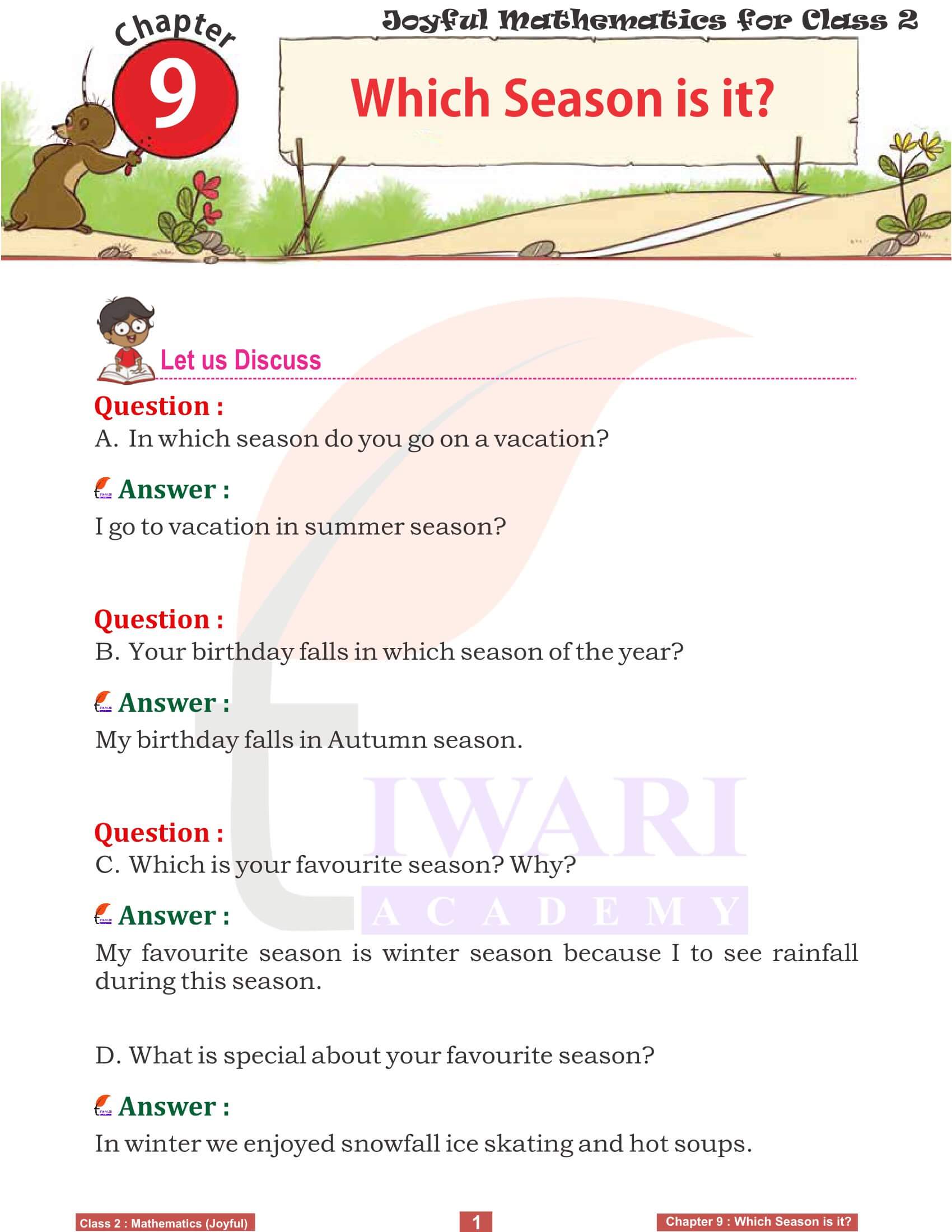NCERT Solutions for Class 2 Joyful Maths Chapter 9 Which Season is it?