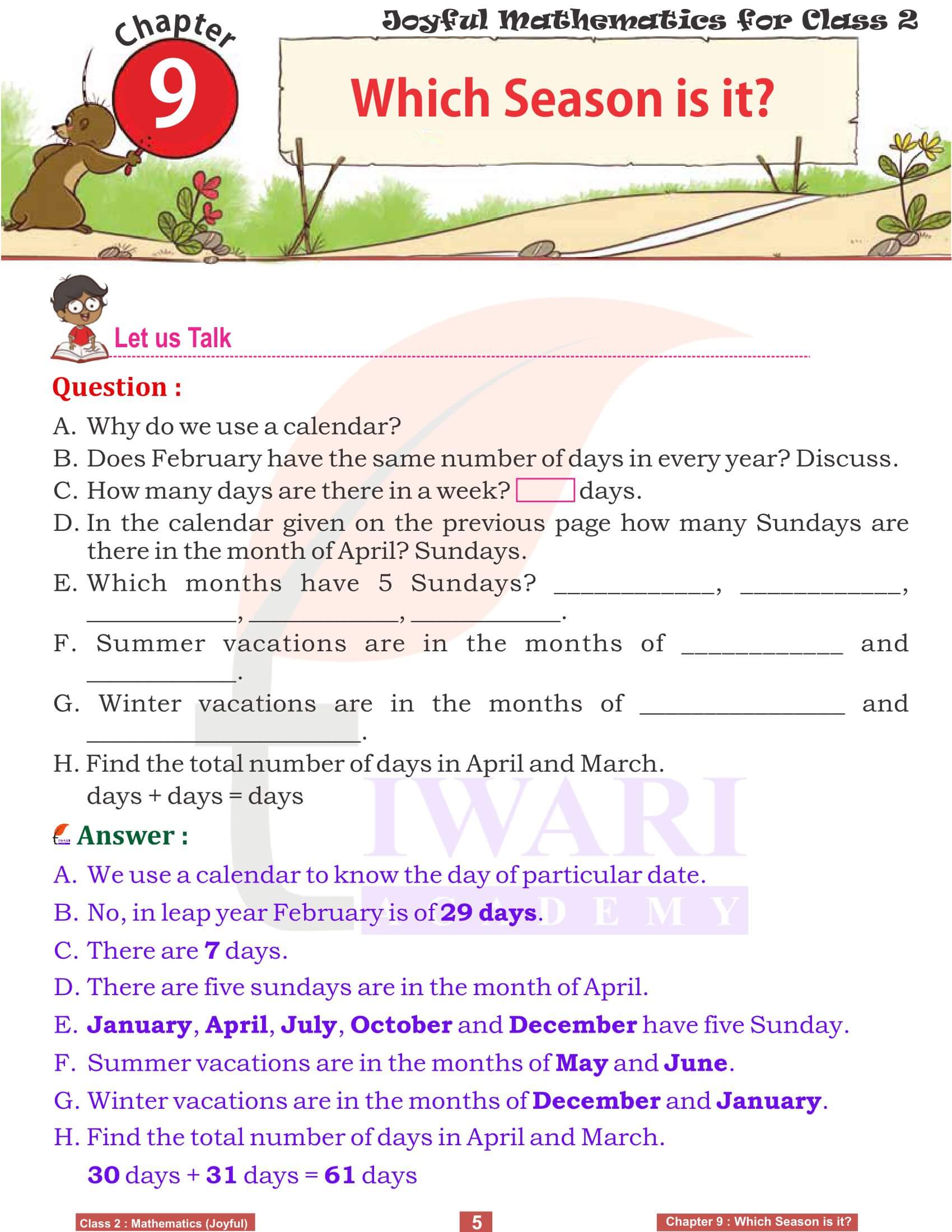 NCERT Solutions for Class 2 Joyful Maths Chapter 9 in English Medium