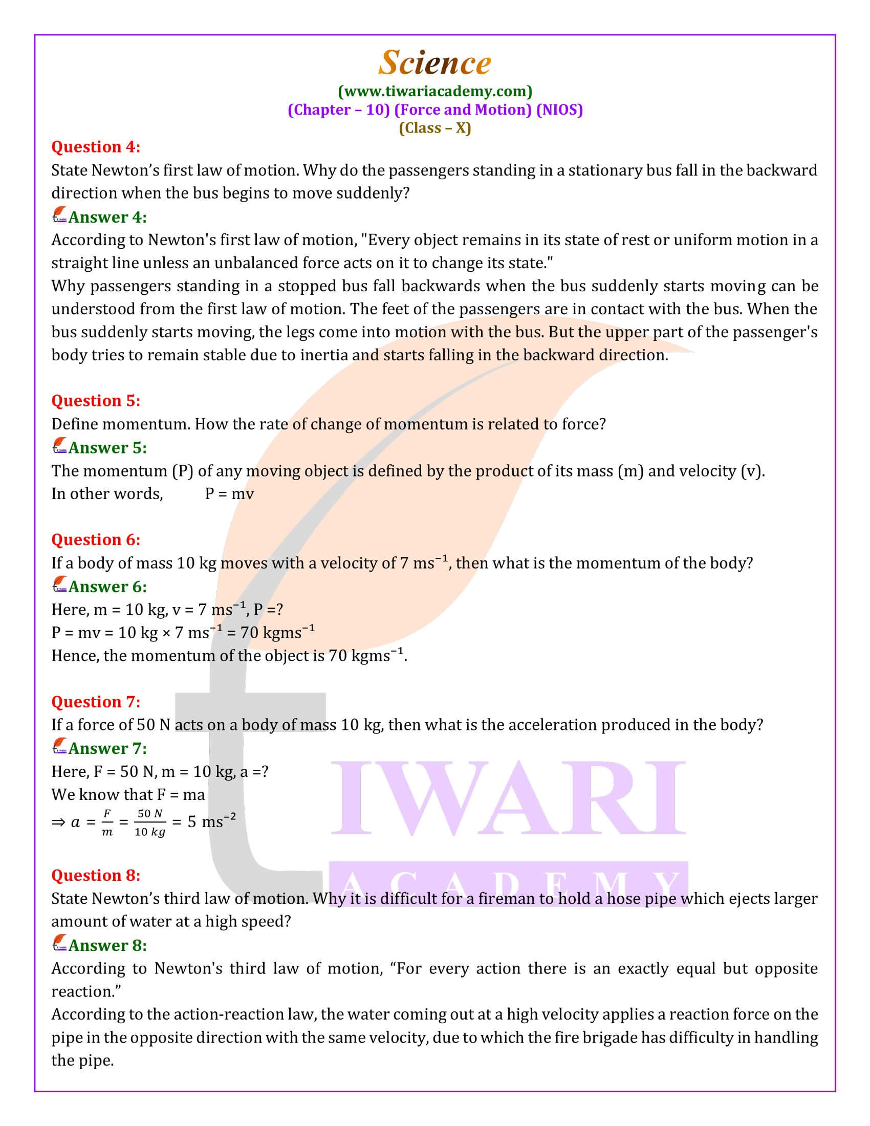 NIOS Class 10 Science Chapter 10 Question Answers