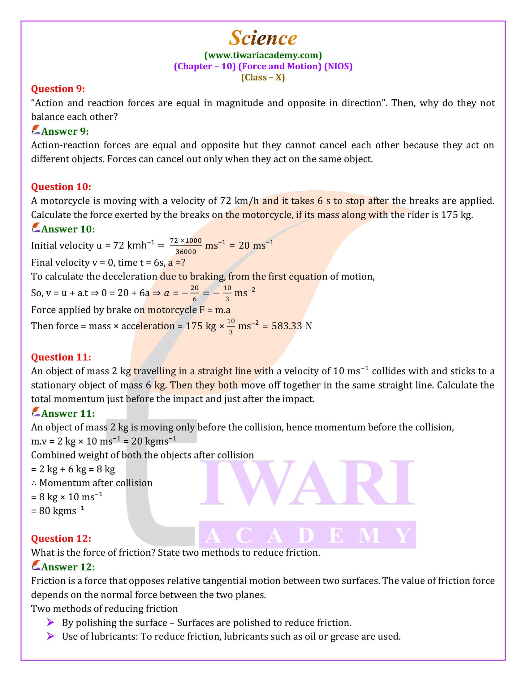 NIOS Class 10 Science Chapter 10 Solutions