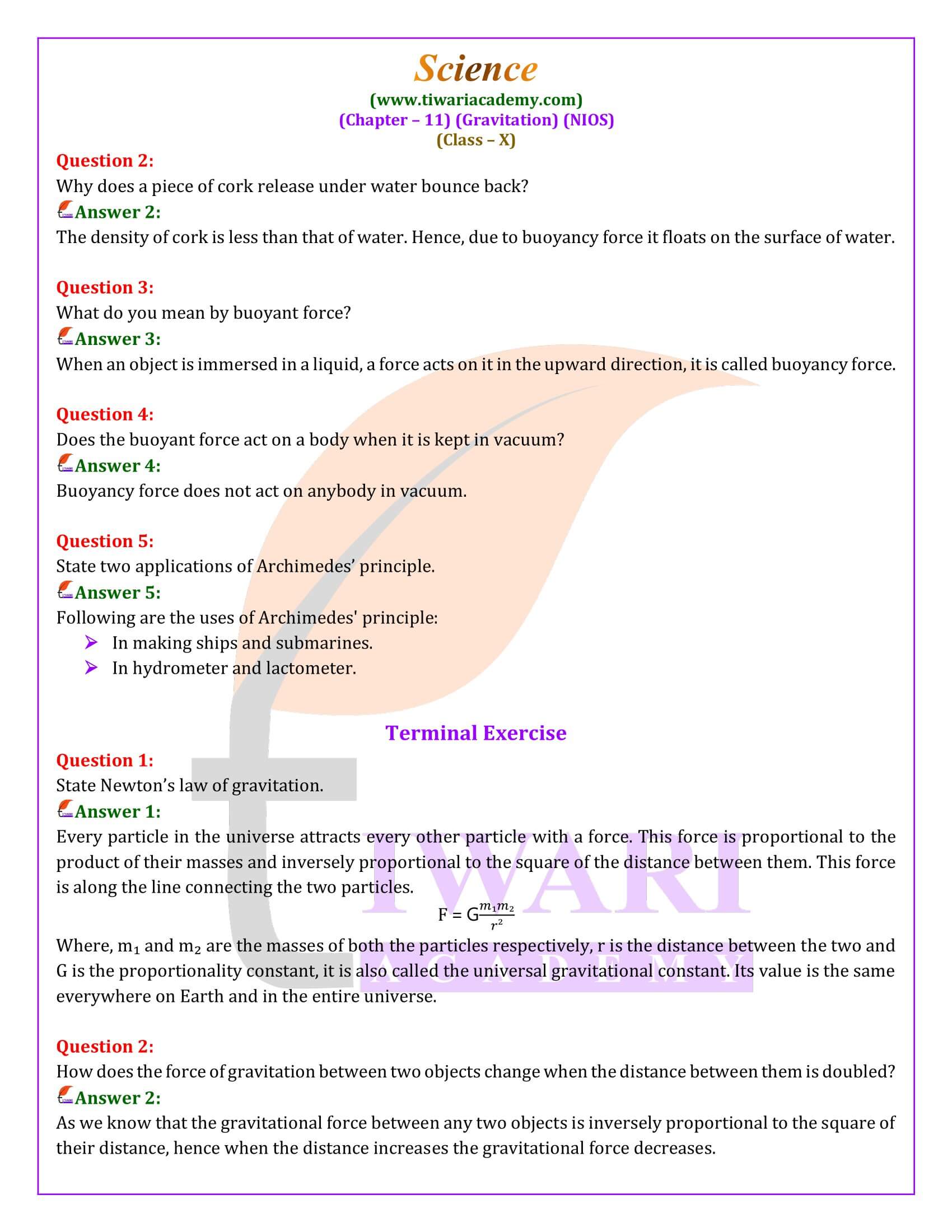 NIOS Class 10 Science Chapter 11 Gravitation Guide