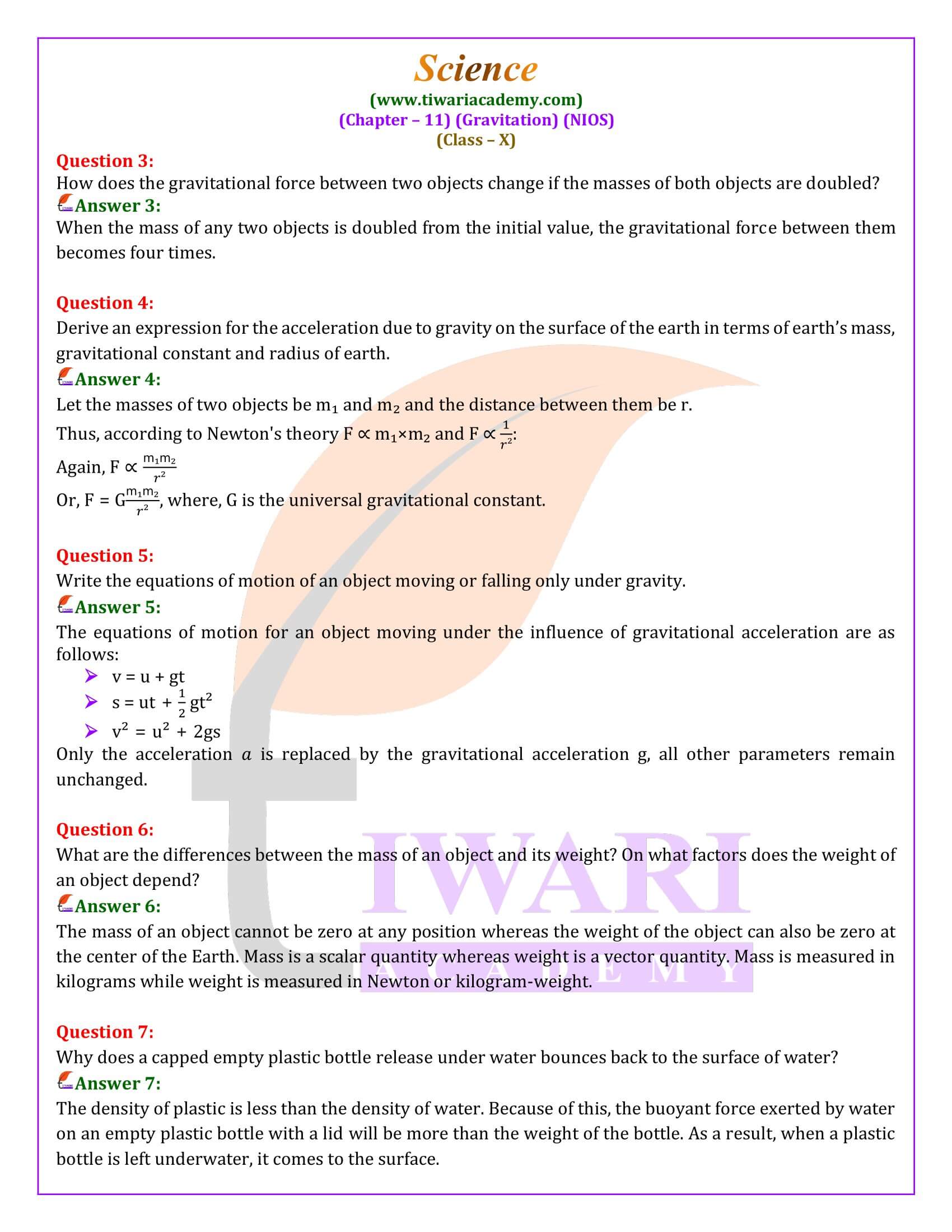 NIOS Class 10 Science Chapter 11 Question Answers