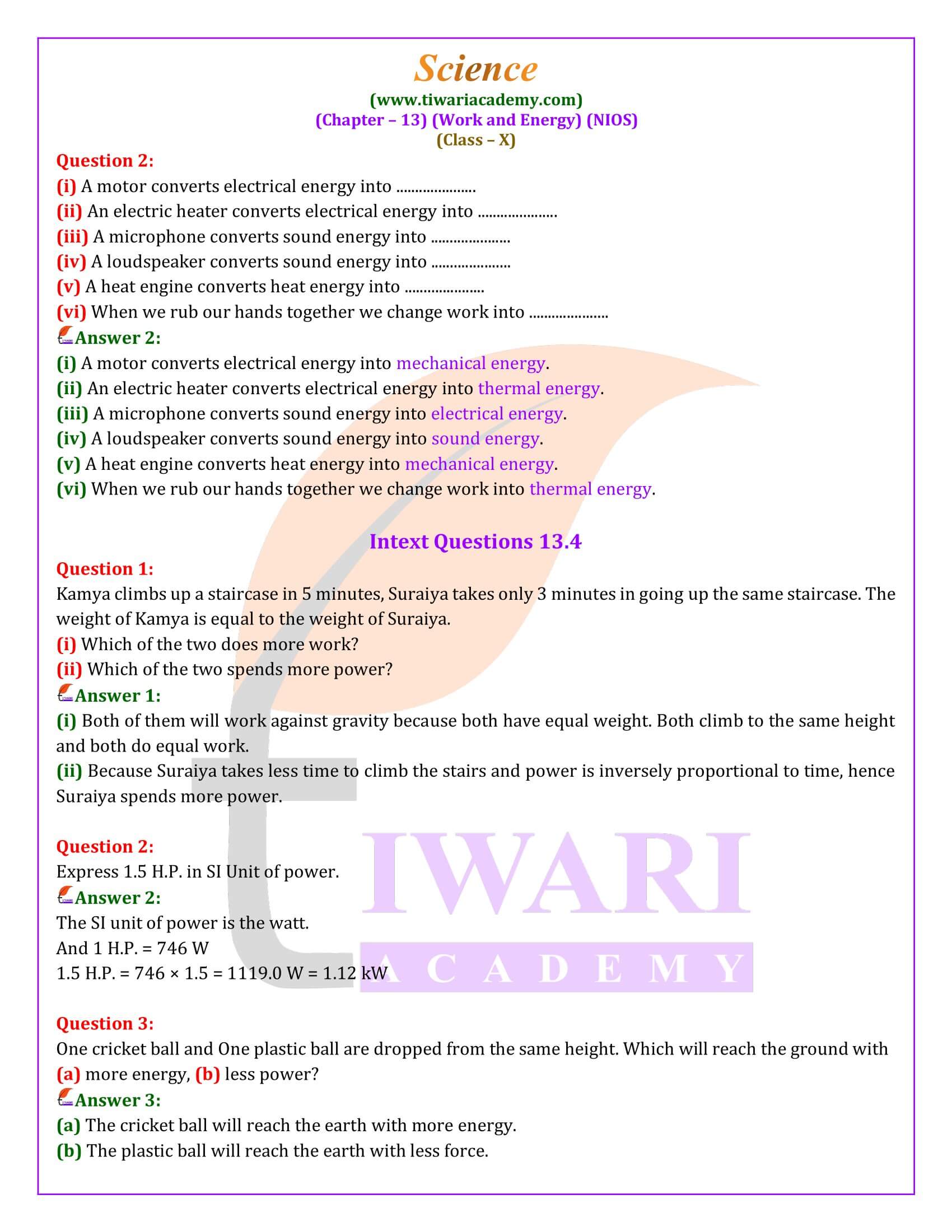 NIOS Class 10 Science Chapter 13 Question Answers