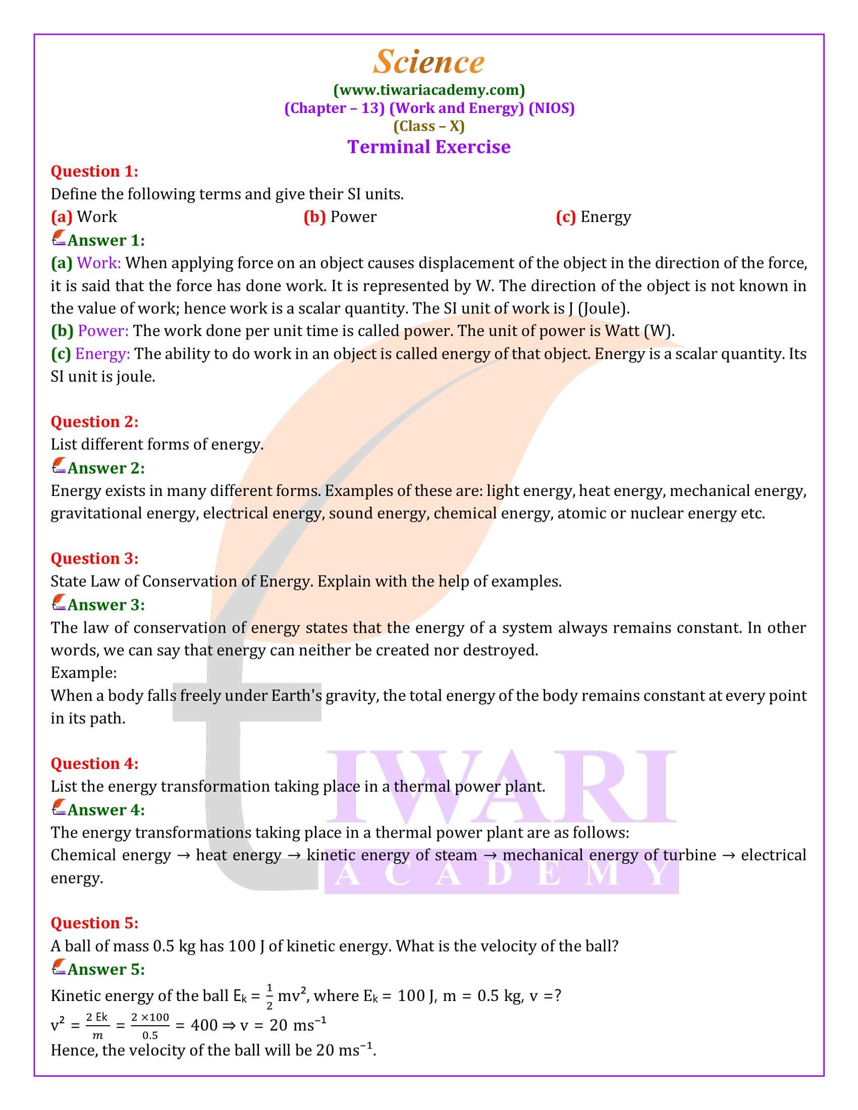 NIOS Class 10 Science Chapter 13 Solutions