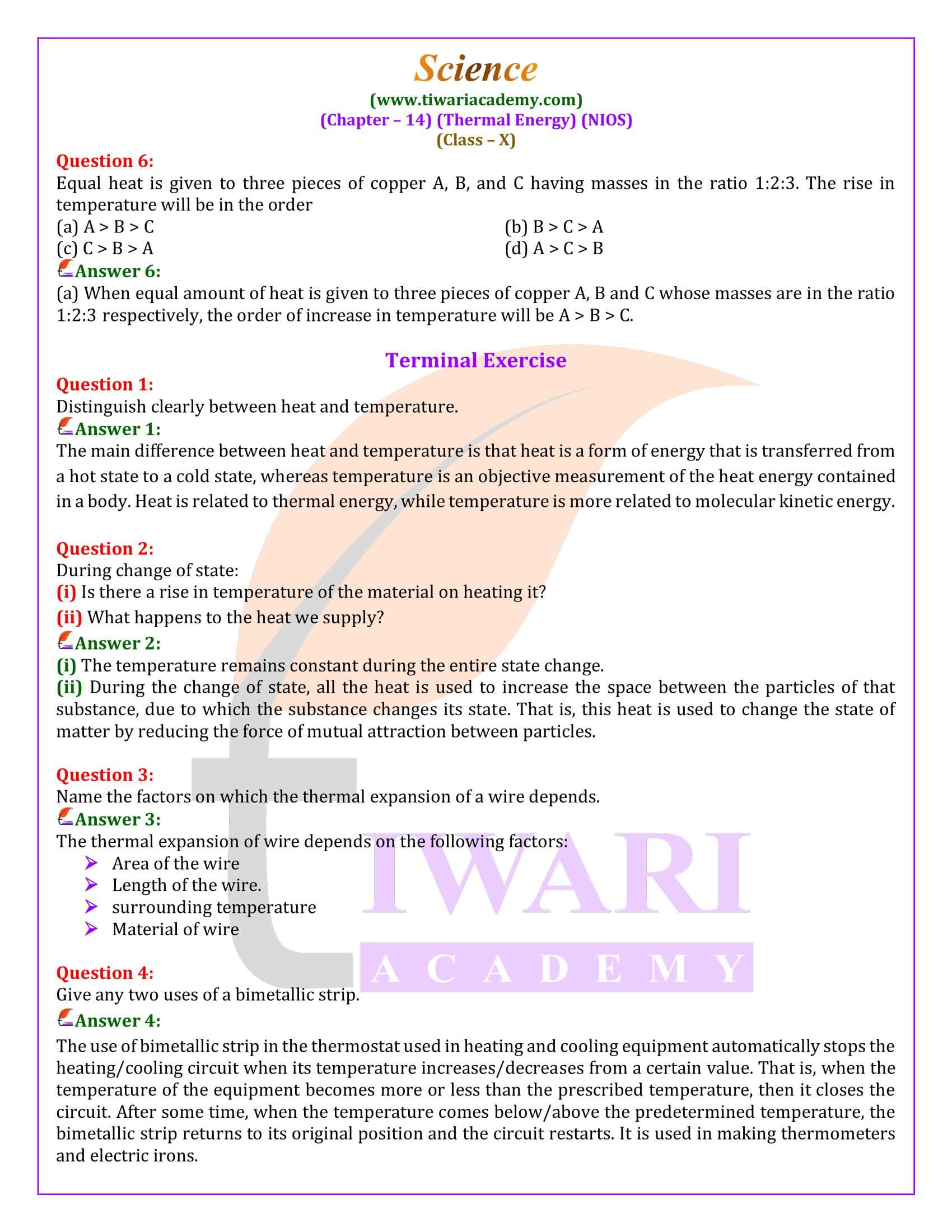 NIOS Class 10 Science Chapter 14 Solutions