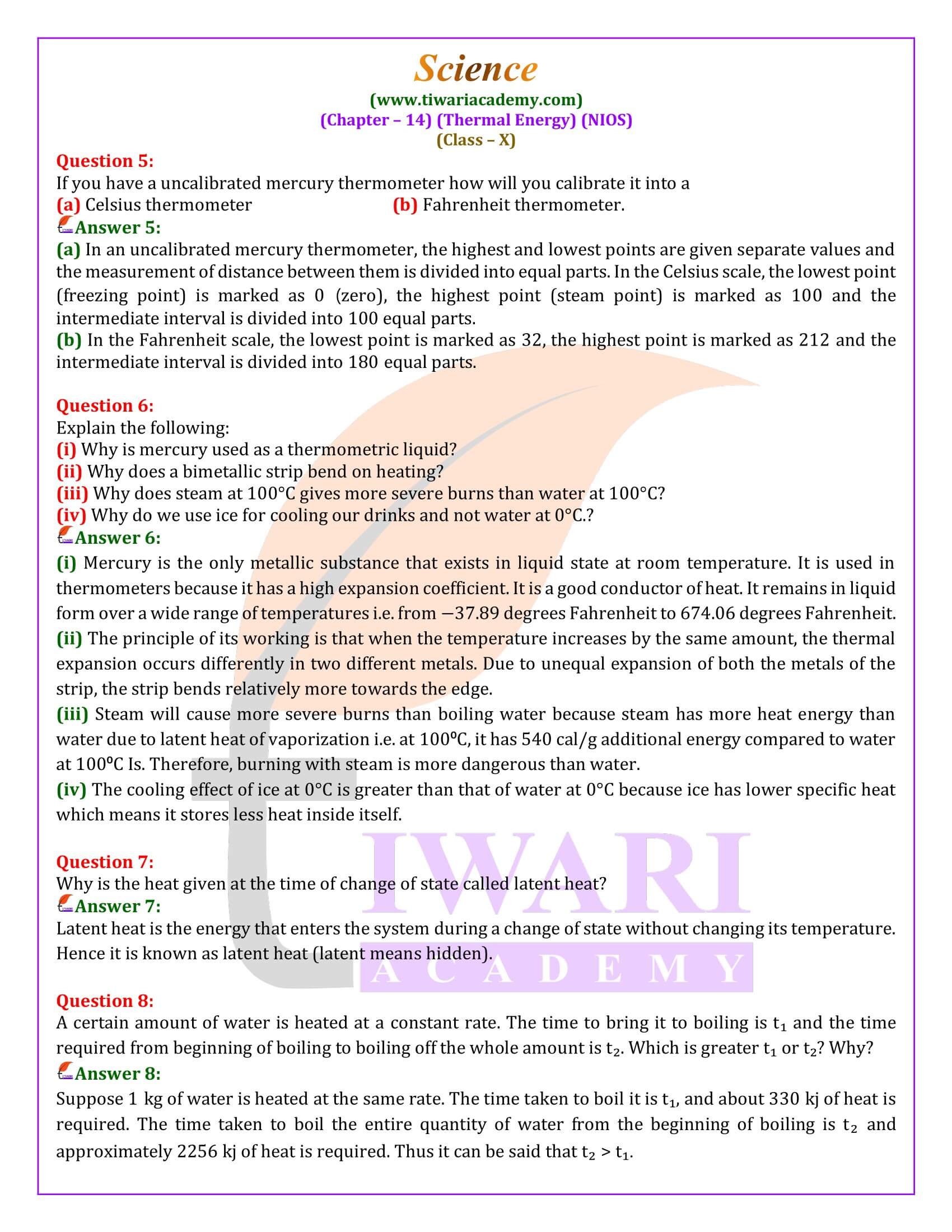 NIOS Class 10 Science Chapter 14 Question Answers