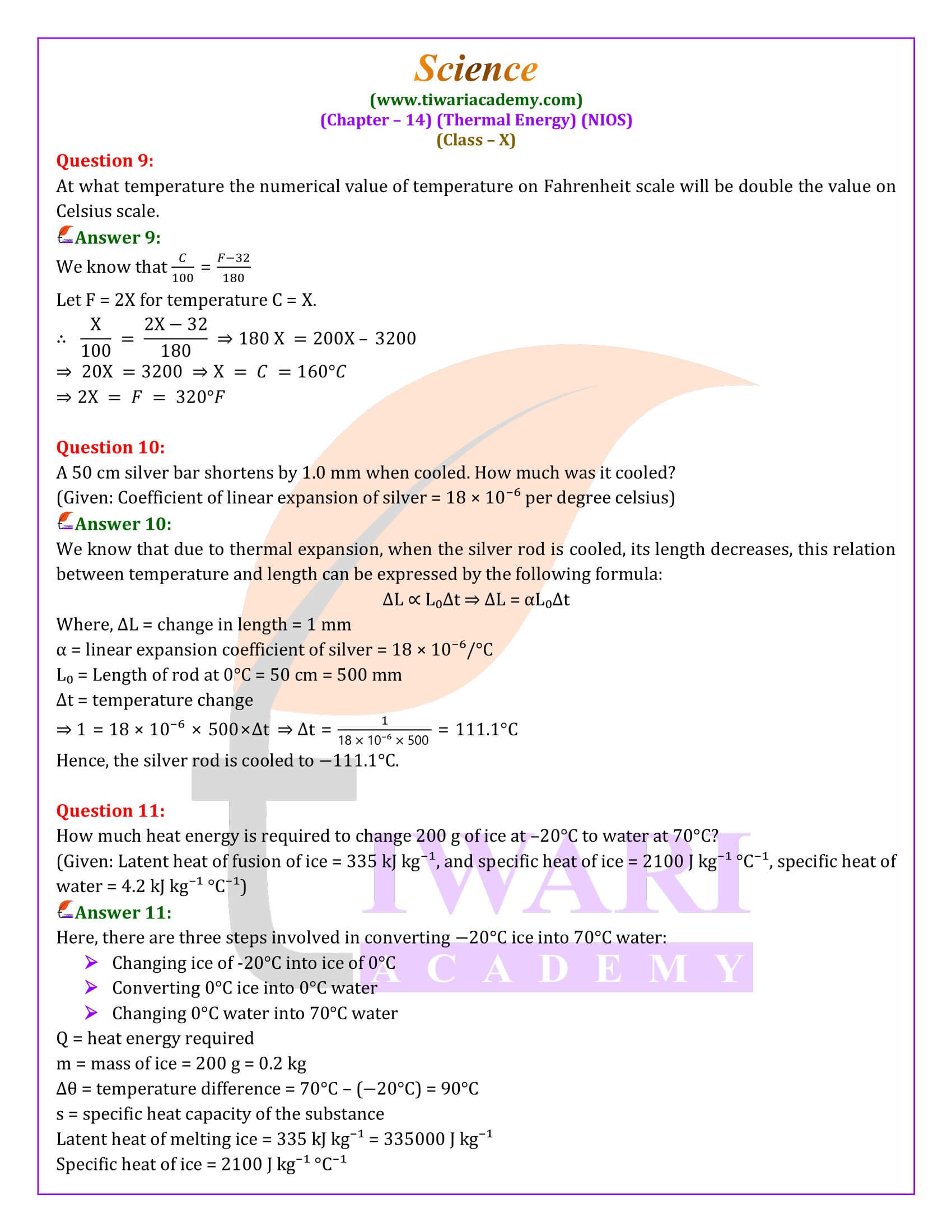 NIOS Class 10 Science Chapter 14 Thermal Energy guide