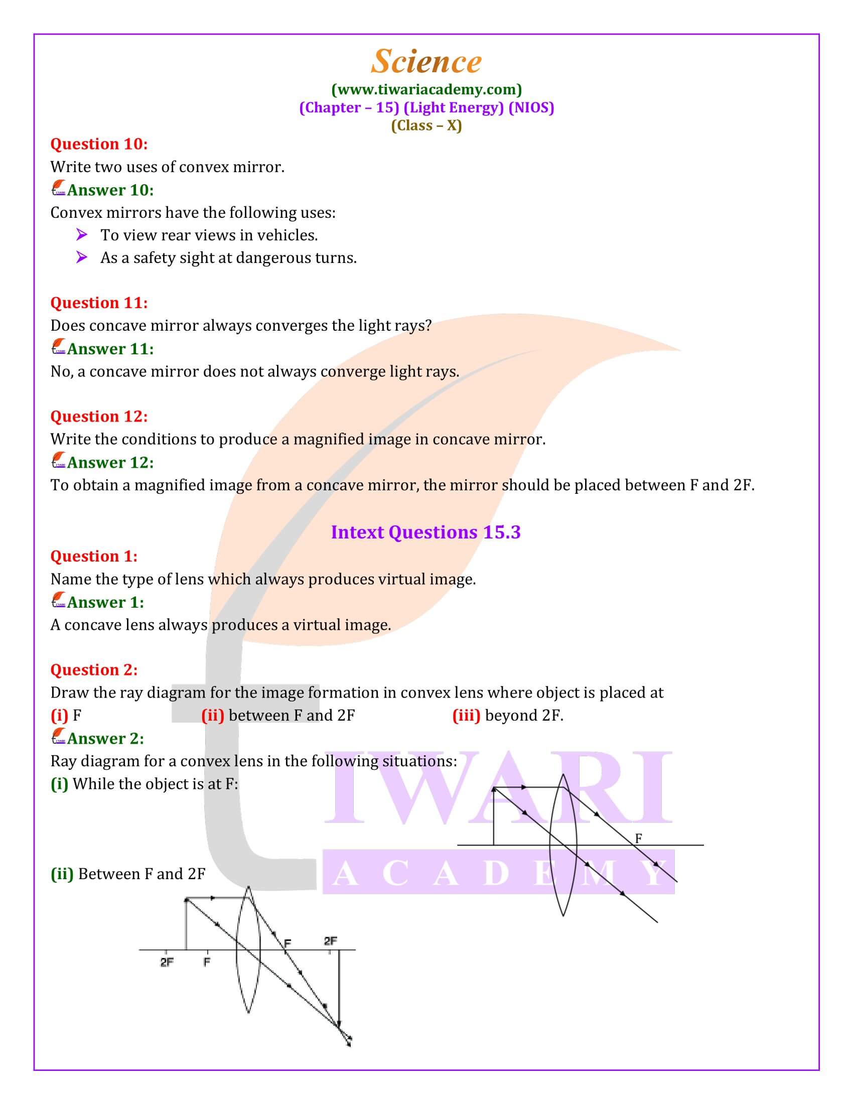 NIOS Class 10 Science Chapter 15 Question Answers