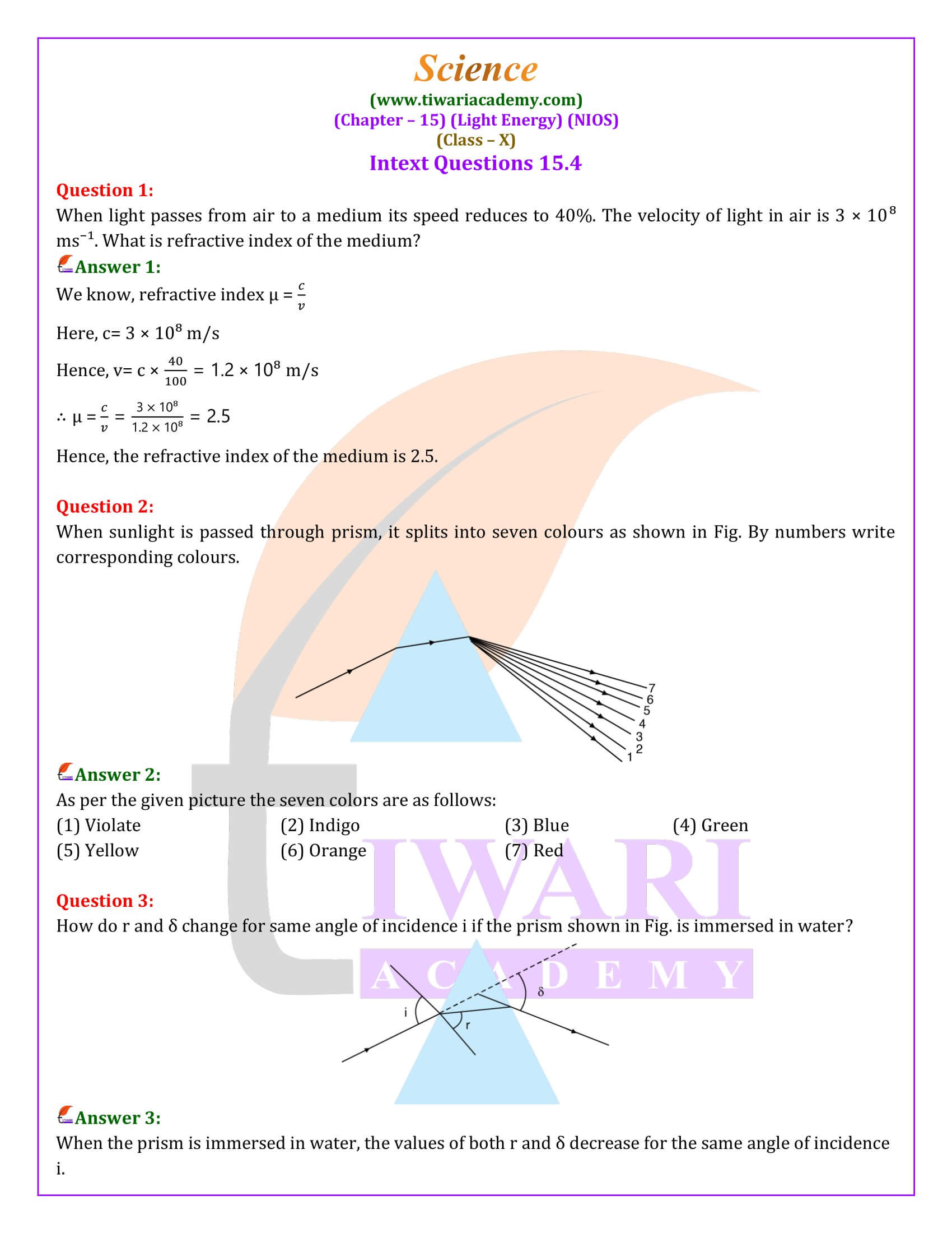 NIOS Class 10 Science Chapter 15 Exercise solutions