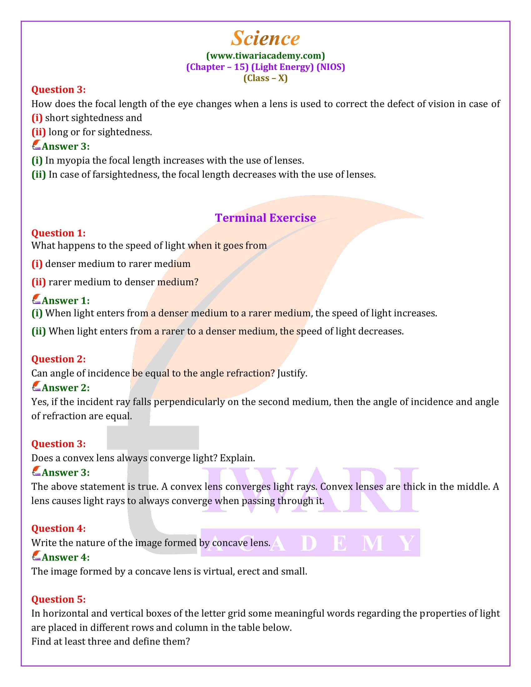 NIOS Class 10th Science Chapter 15