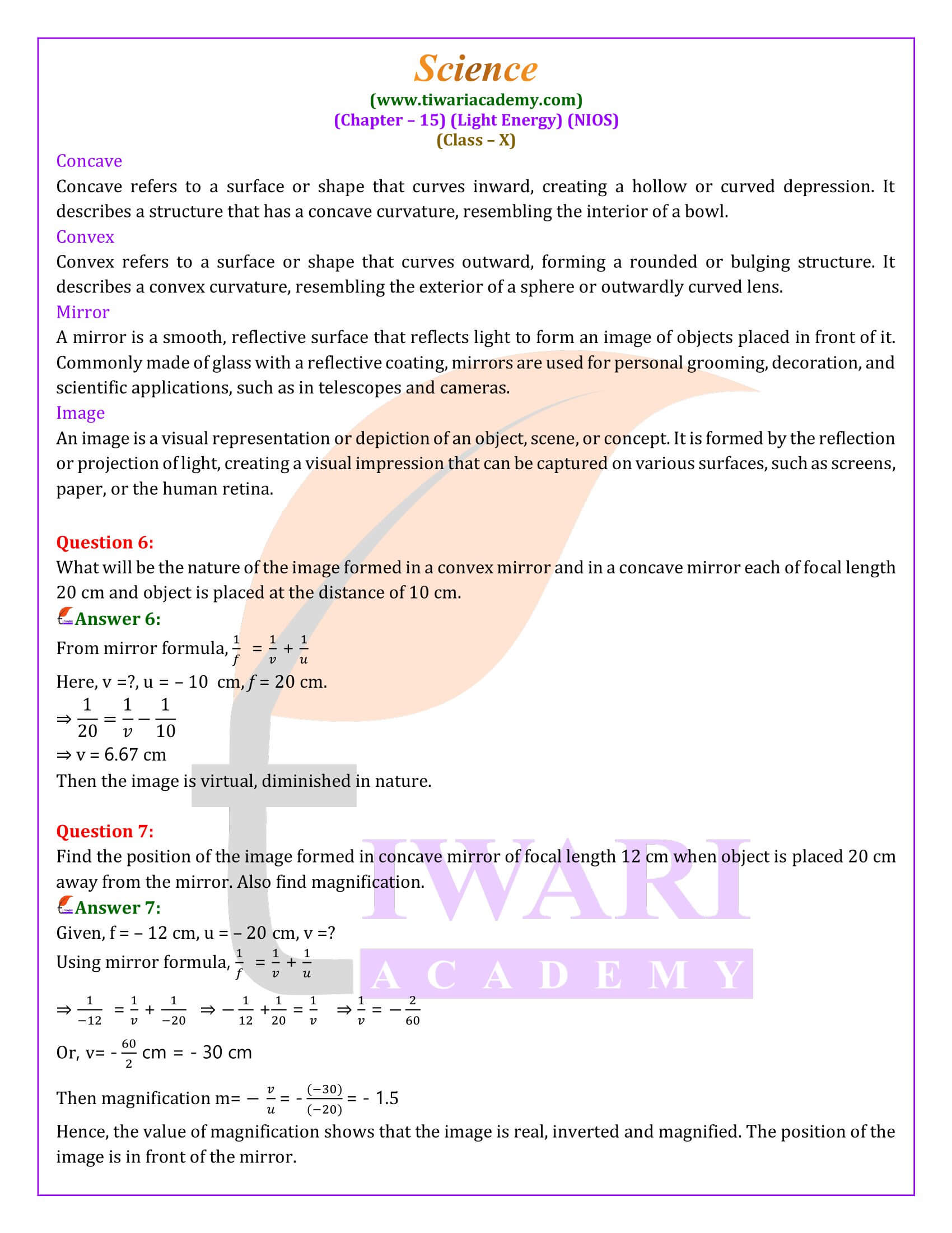 NIOS Class 10th Science Chapter 15 Question Answers