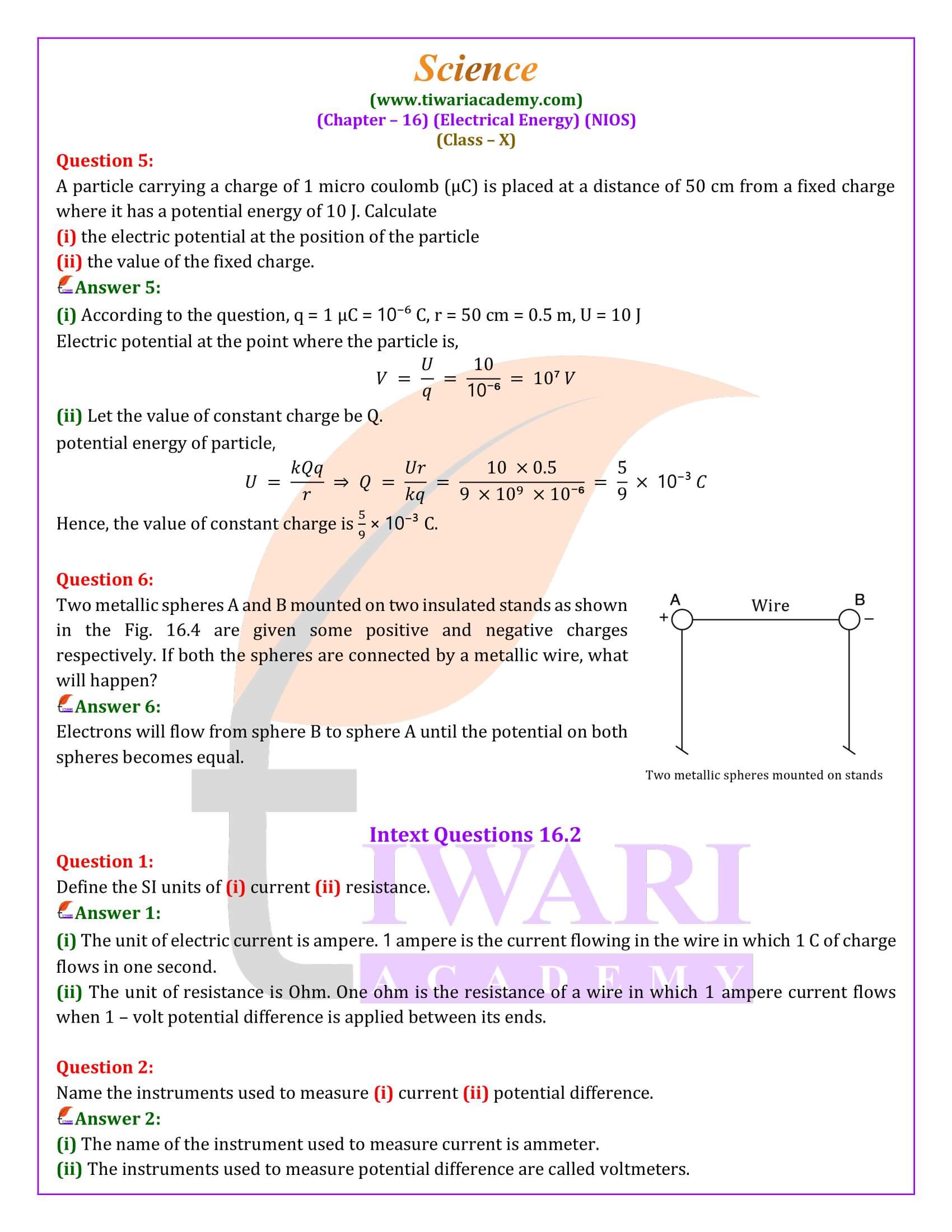 NIOS Class 10 Science Chapter 16 Electrical Energy Guide