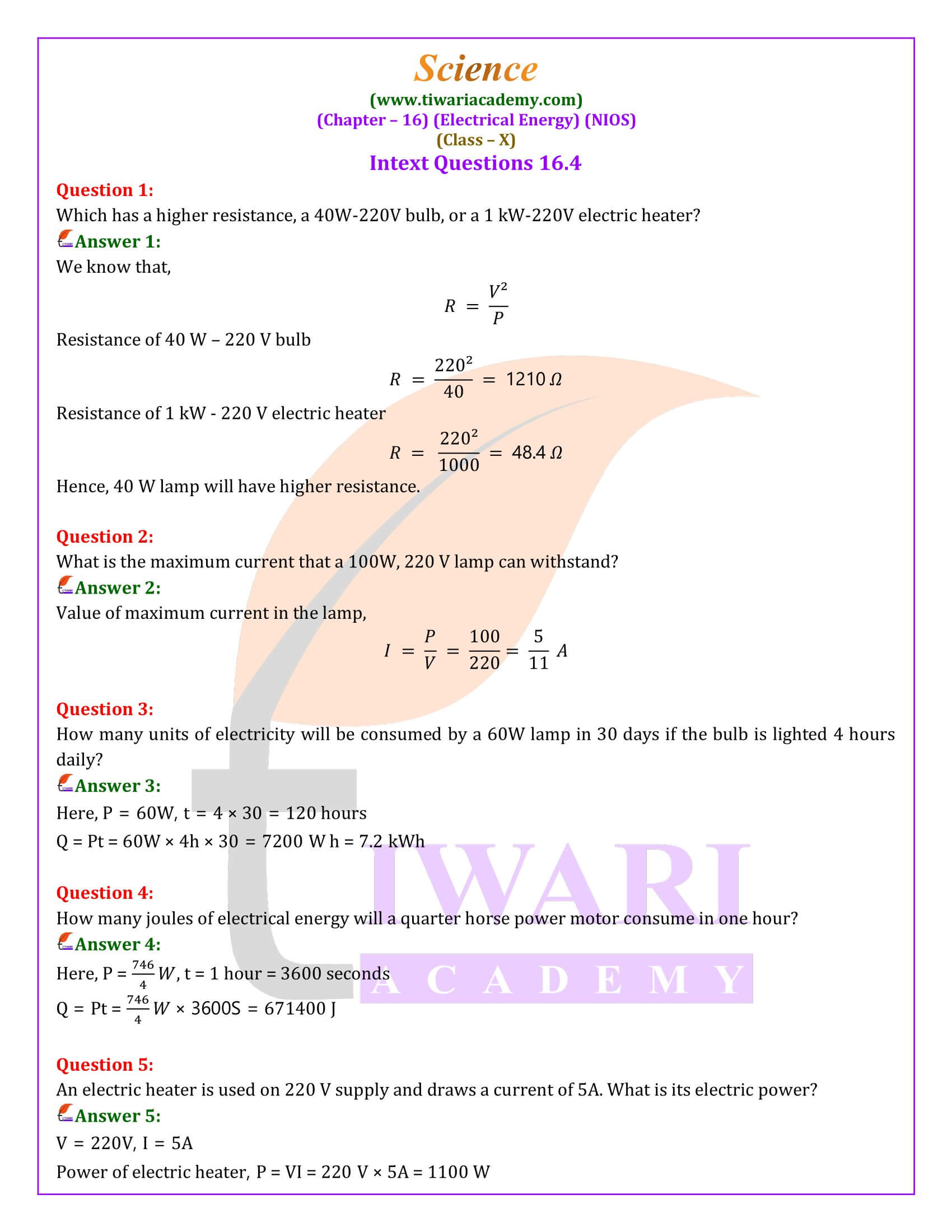 NIOS Class 10 Science Chapter 16 Answers