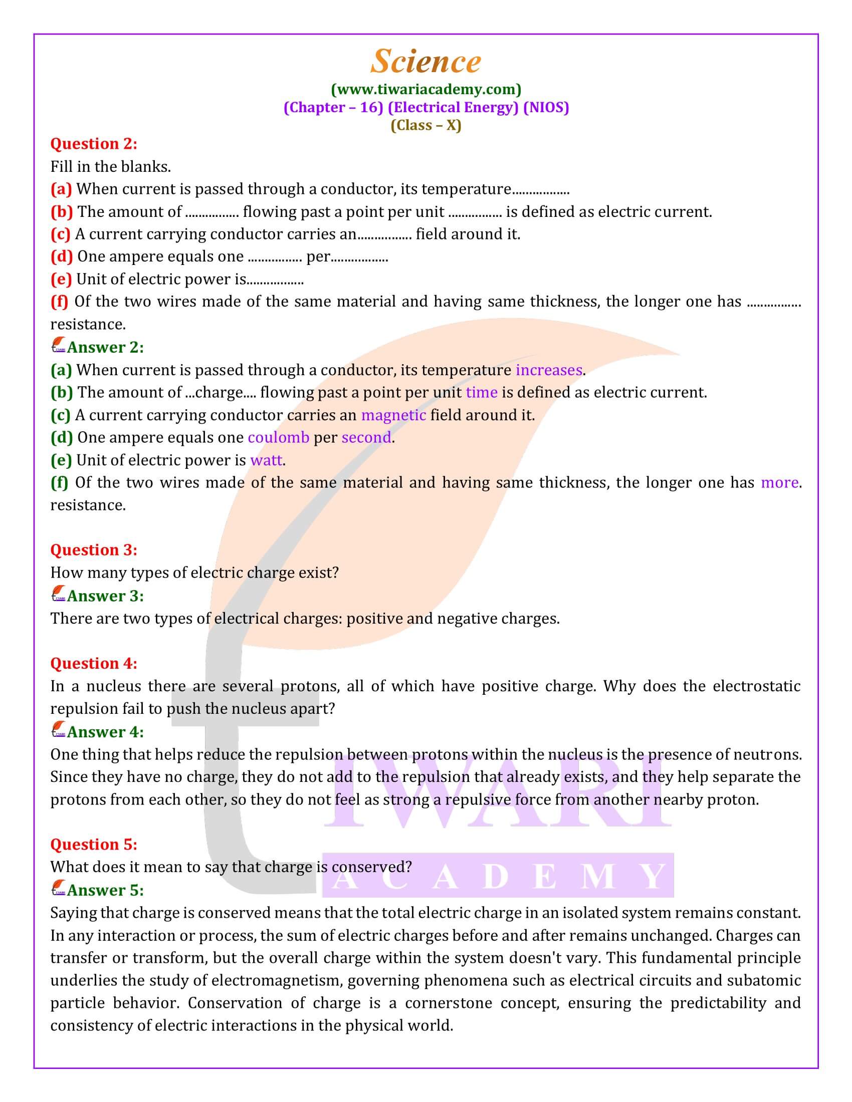 NIOS Class 10 Science Chapter 16 All answers