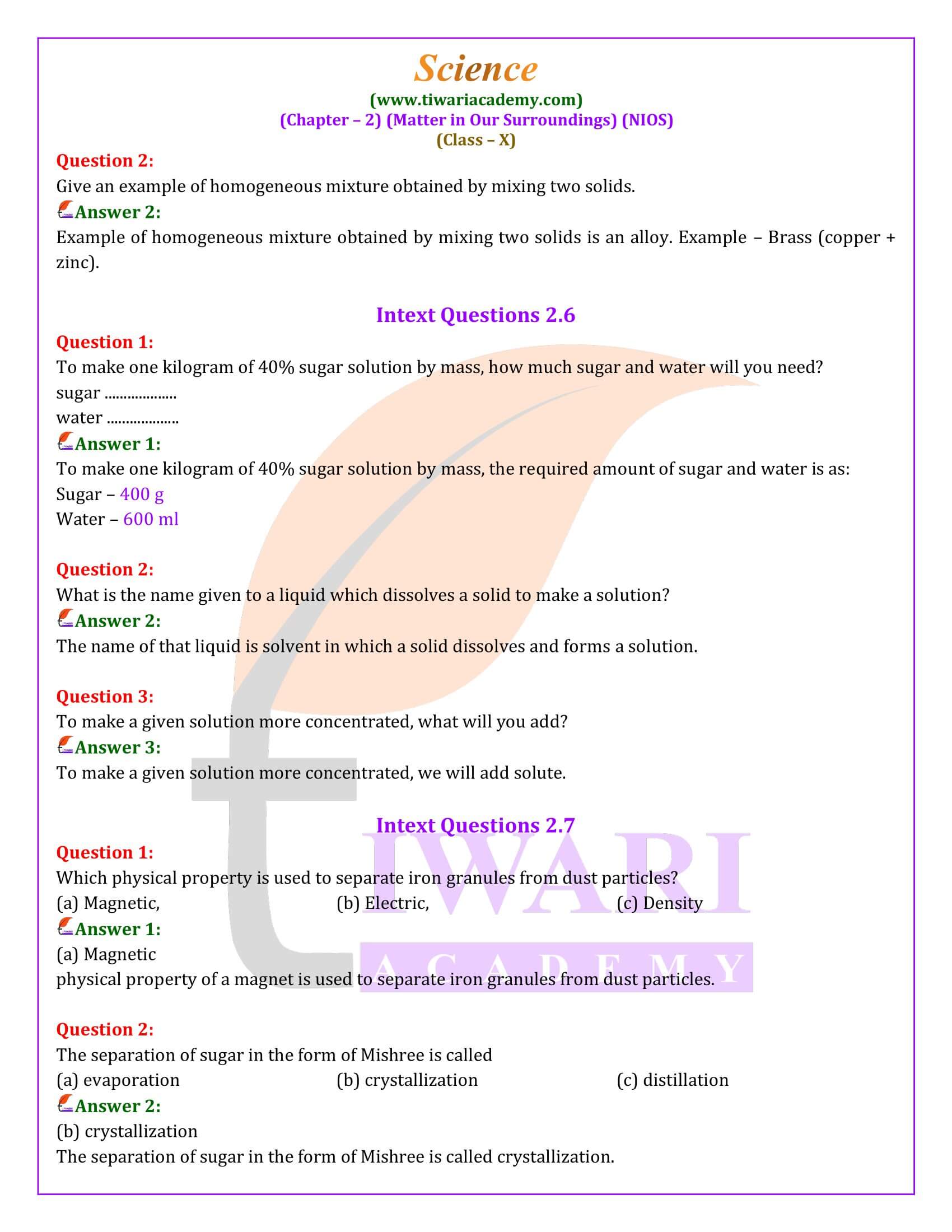 NIOS Class 10 Science Chapter 2 Answers