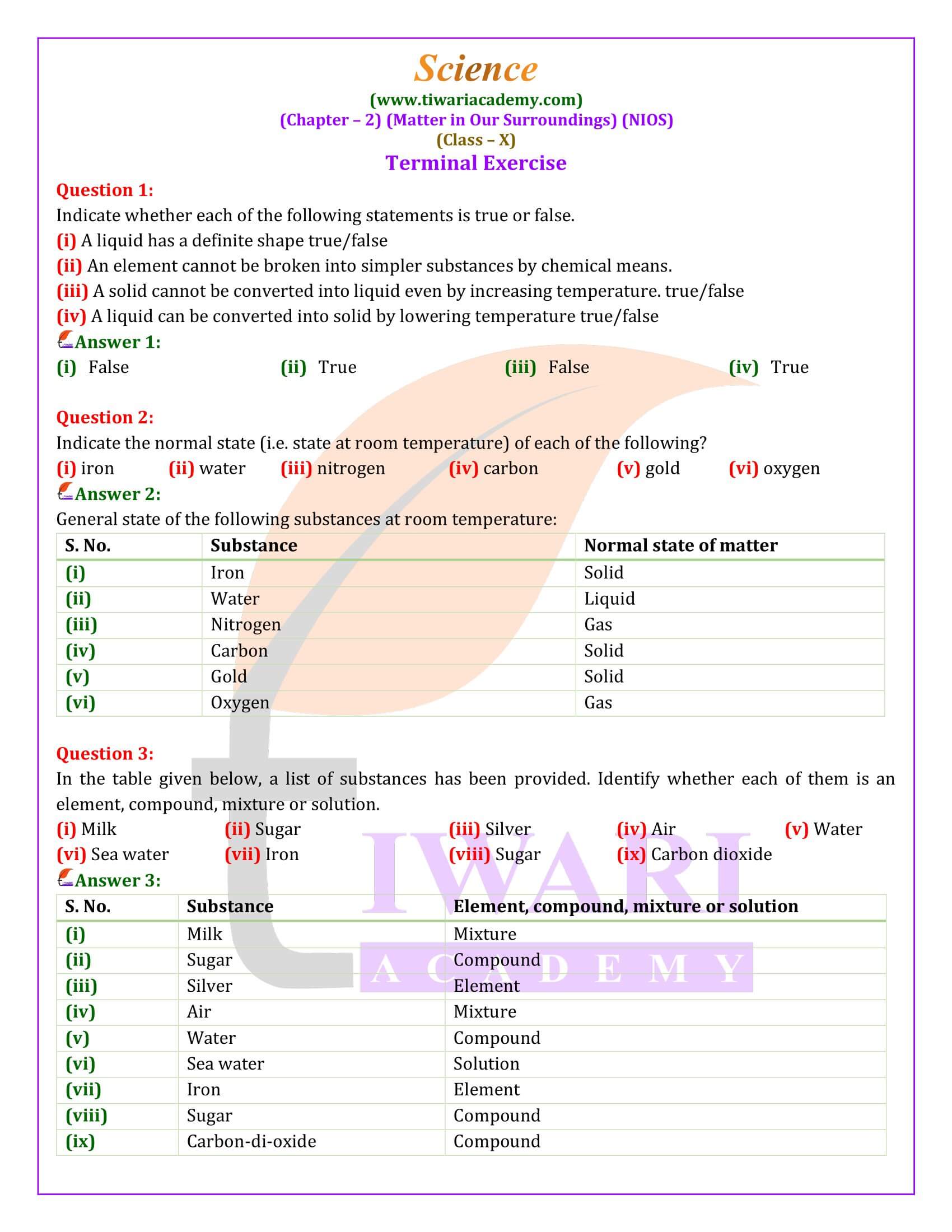 NIOS Class 10 Science Chapter 2 Solutions