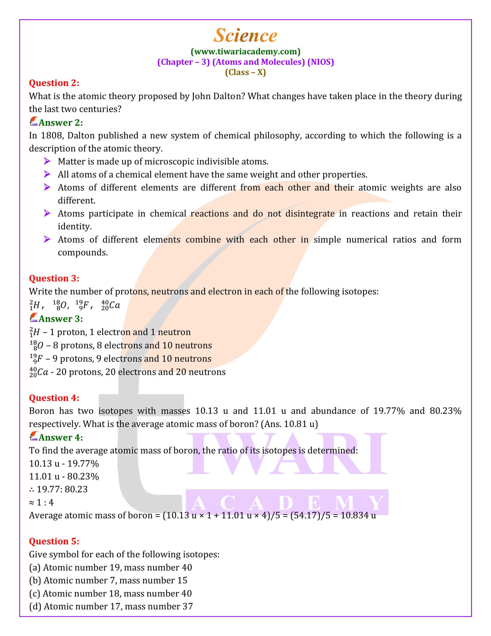 NIOS Class 10 Science Chapter 3 Solutions