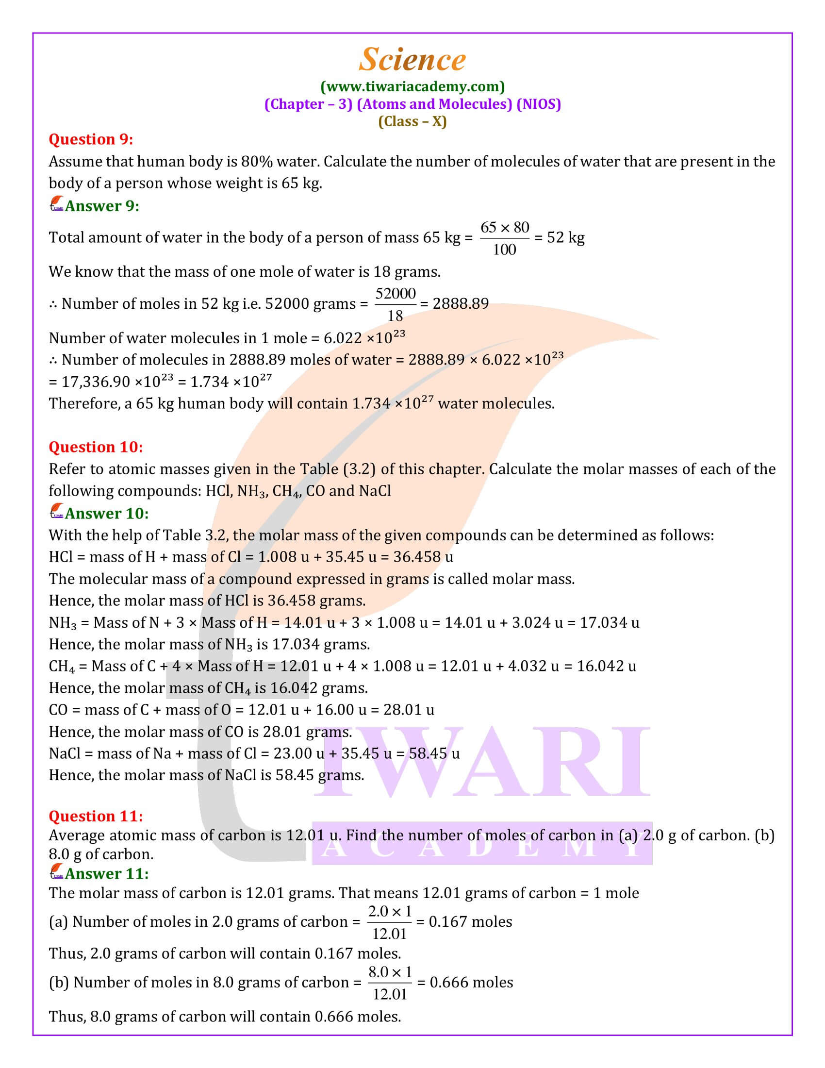 NIOS Class 10 Science Chapter 3 Question Answers