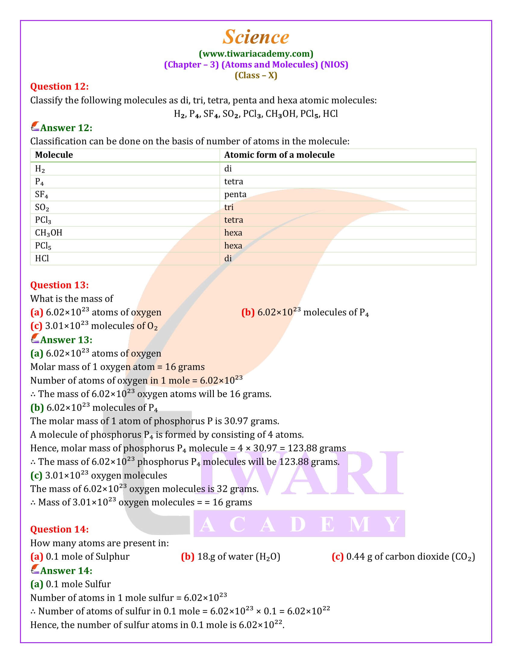 NIOS Class 10 Science Chapter 3 Exercises