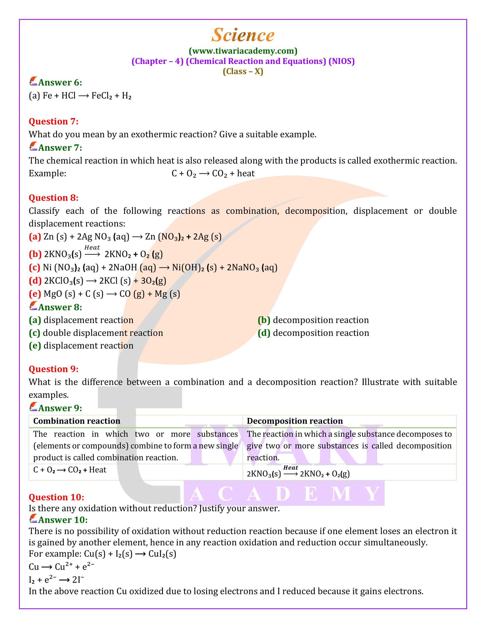 NIOS Class 10 Science Chapter 4 Question Answers