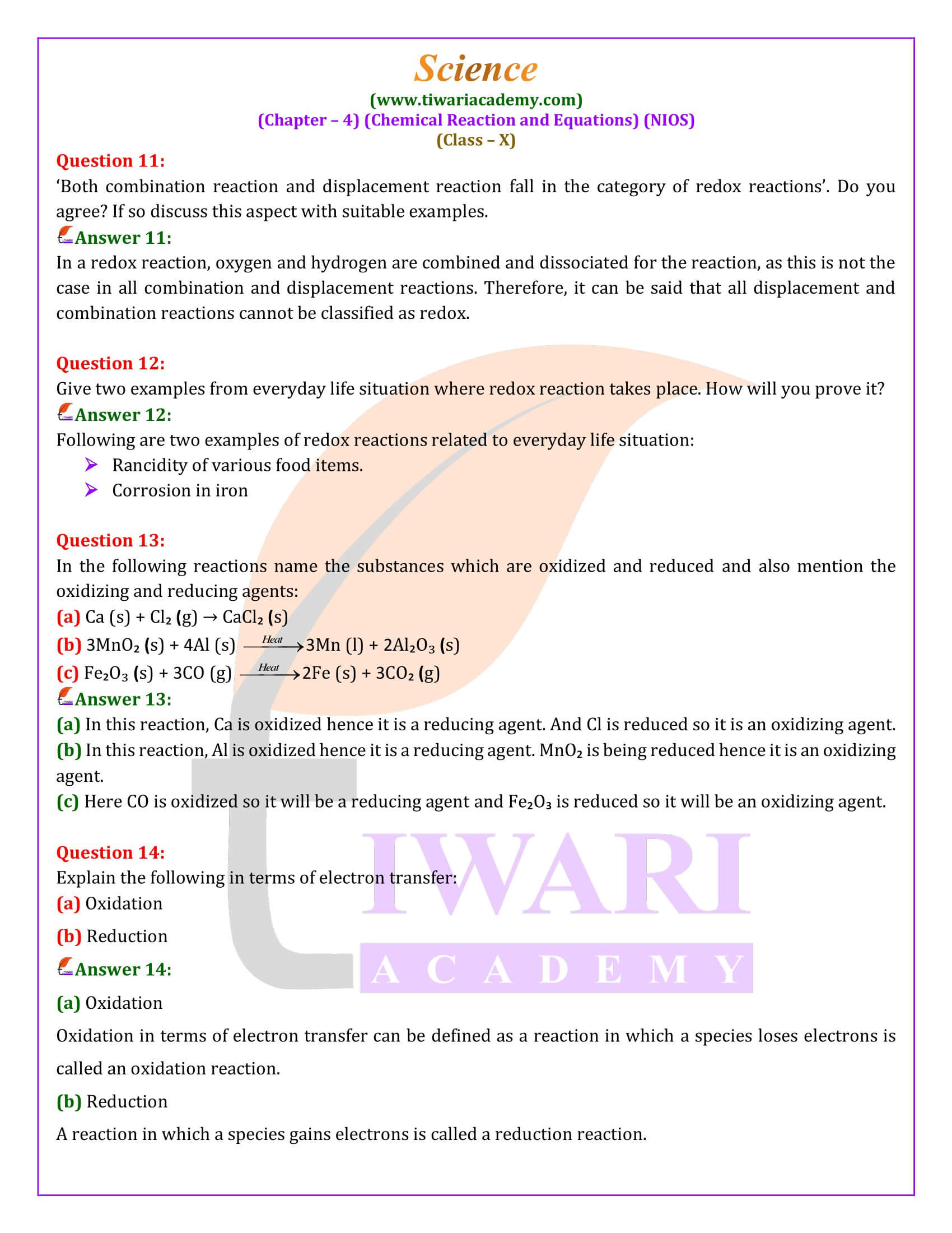 NIOS Class 10 Science Chapter 4 Solutions